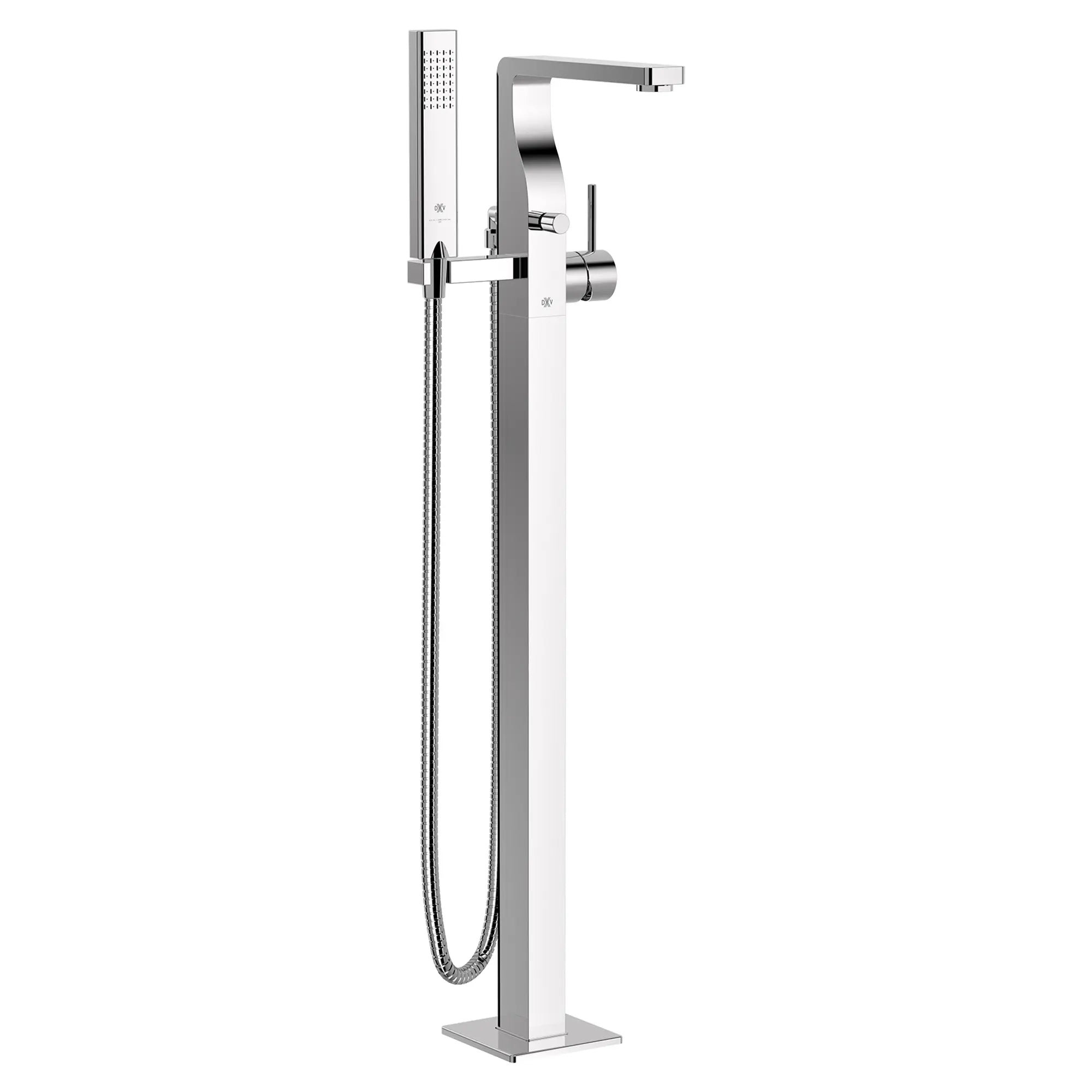 Equility® Square Floor Mount Bathtub Filler with Hand Shower and Lever Handle // POLISHED CHROME // 151761_D3590090C.100_0_CDNwebp.webp