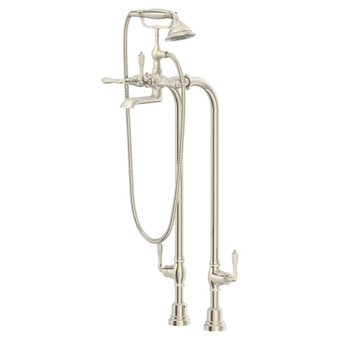 Traditional Floor Mount Bathtub Filler with Hand Shower and Lever Handles