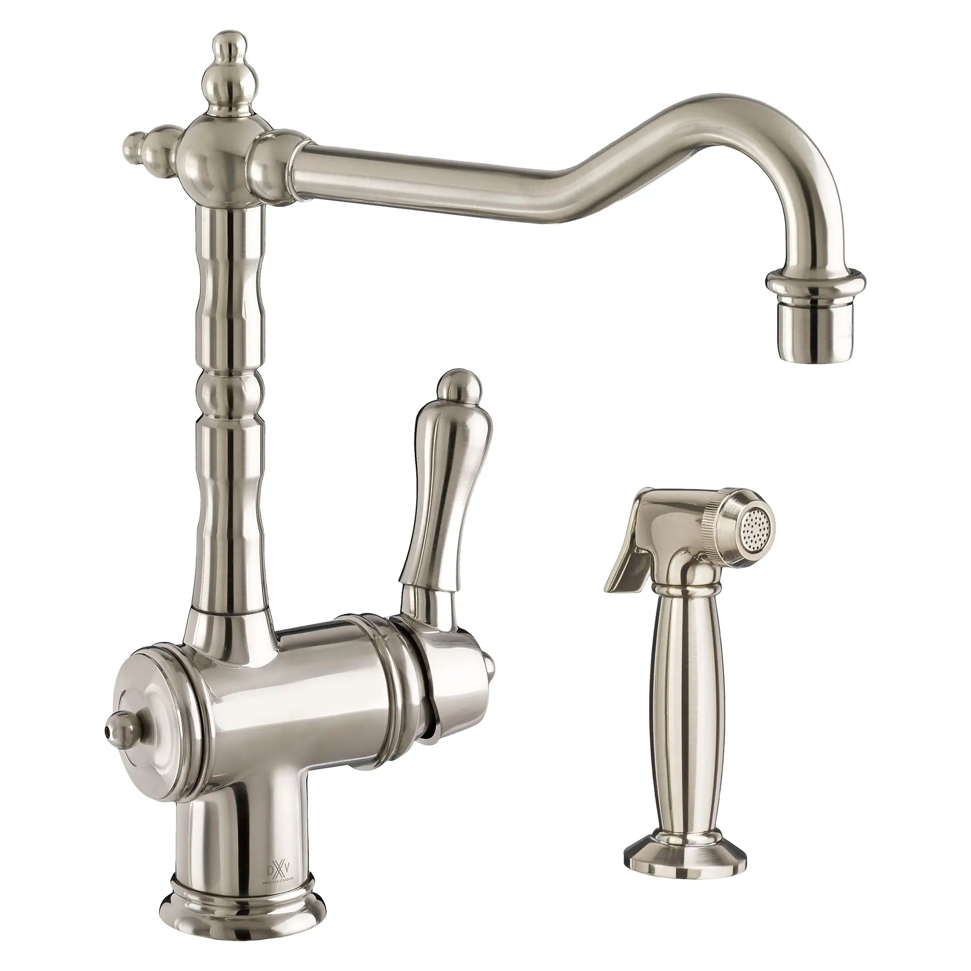 Victorian Single Handle Kitchen Faucet with Side Spray and Lever Handle // ULTRA STEEL // 154555_D35402001.355_0_CDNwebp.webp