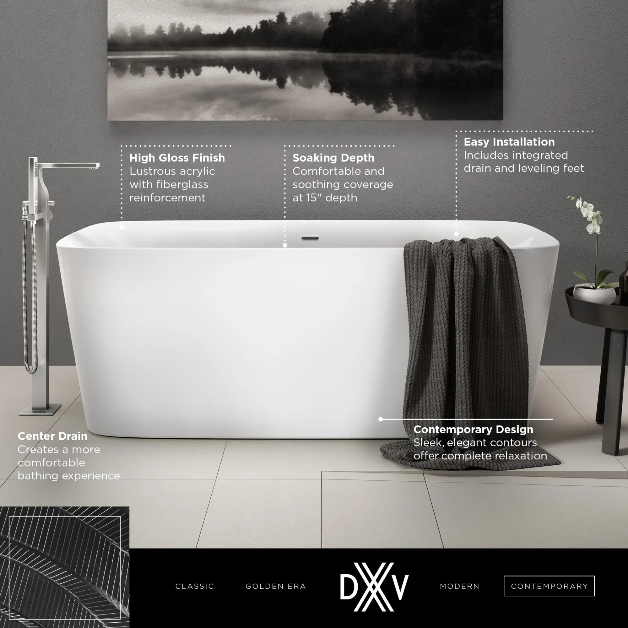 Equility® 67 in. x 33 in. Freestanding Bathtub // CANVAS WHITE // 159640_DXV_Equility_Tubs_D12045014_Info_1_0_CDNwebp.webp