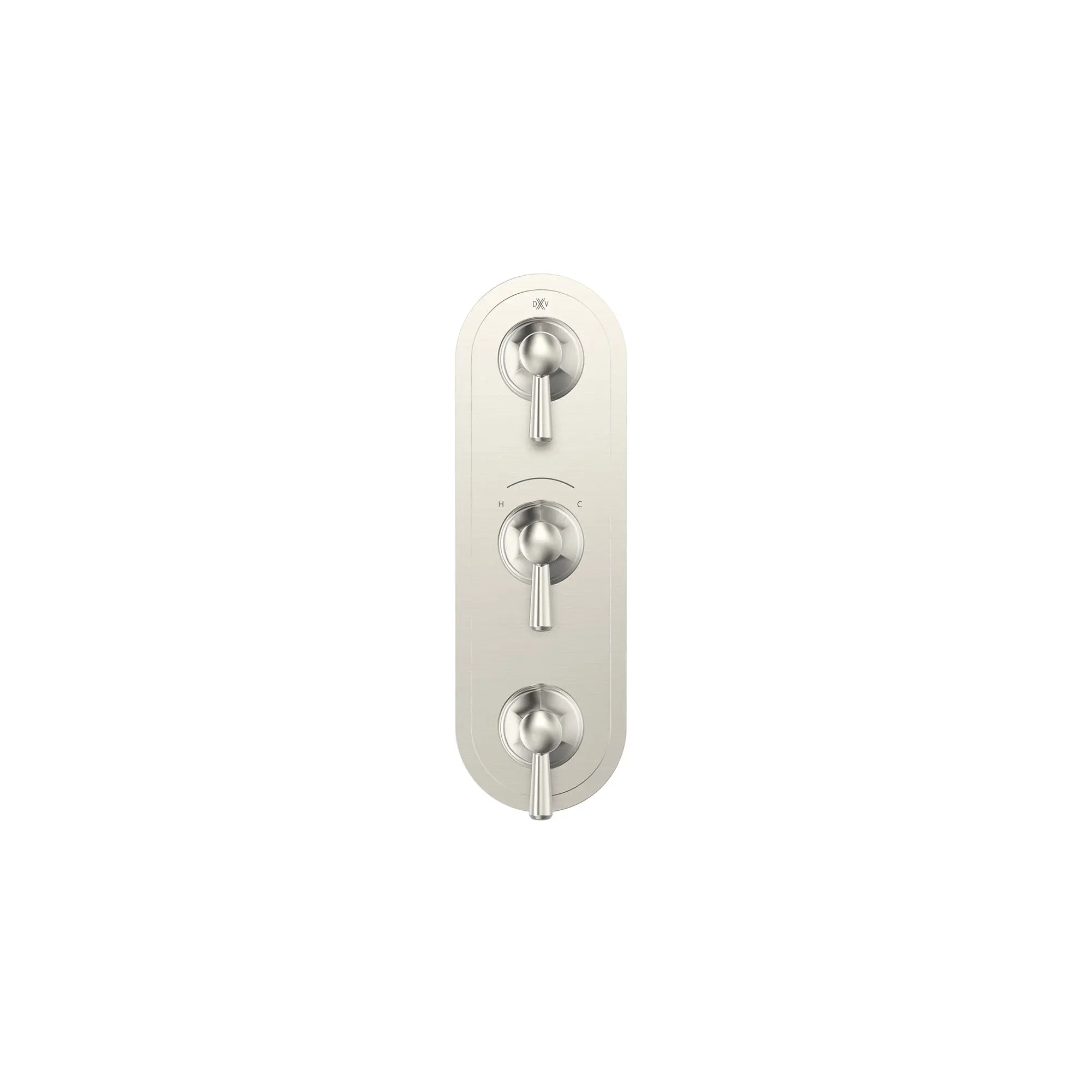 Fitzgerald 3-Handle Thermostatic Valve Trim Only with Lever Handles // BRUSHED NICKEL // 159658_Fitzgerald_SiloFront_D35160537.144_0001_Apr2023_CDNwebp.webp