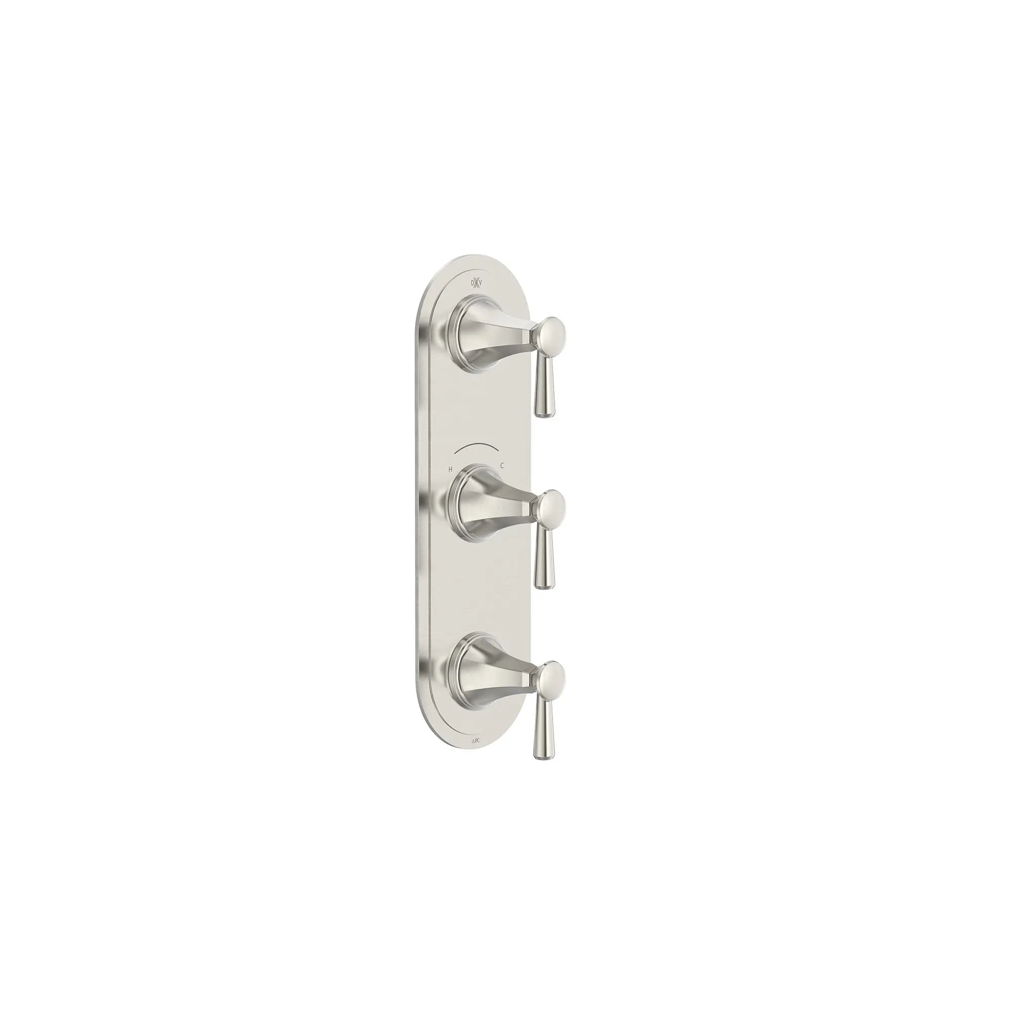 Fitzgerald 3-Handle Thermostatic Valve Trim Only with Lever Handles // BRUSHED NICKEL // 159660_Fitzgerald_SiloRight_D35160537.144_0001_Apr2023_CDNwebp.webp