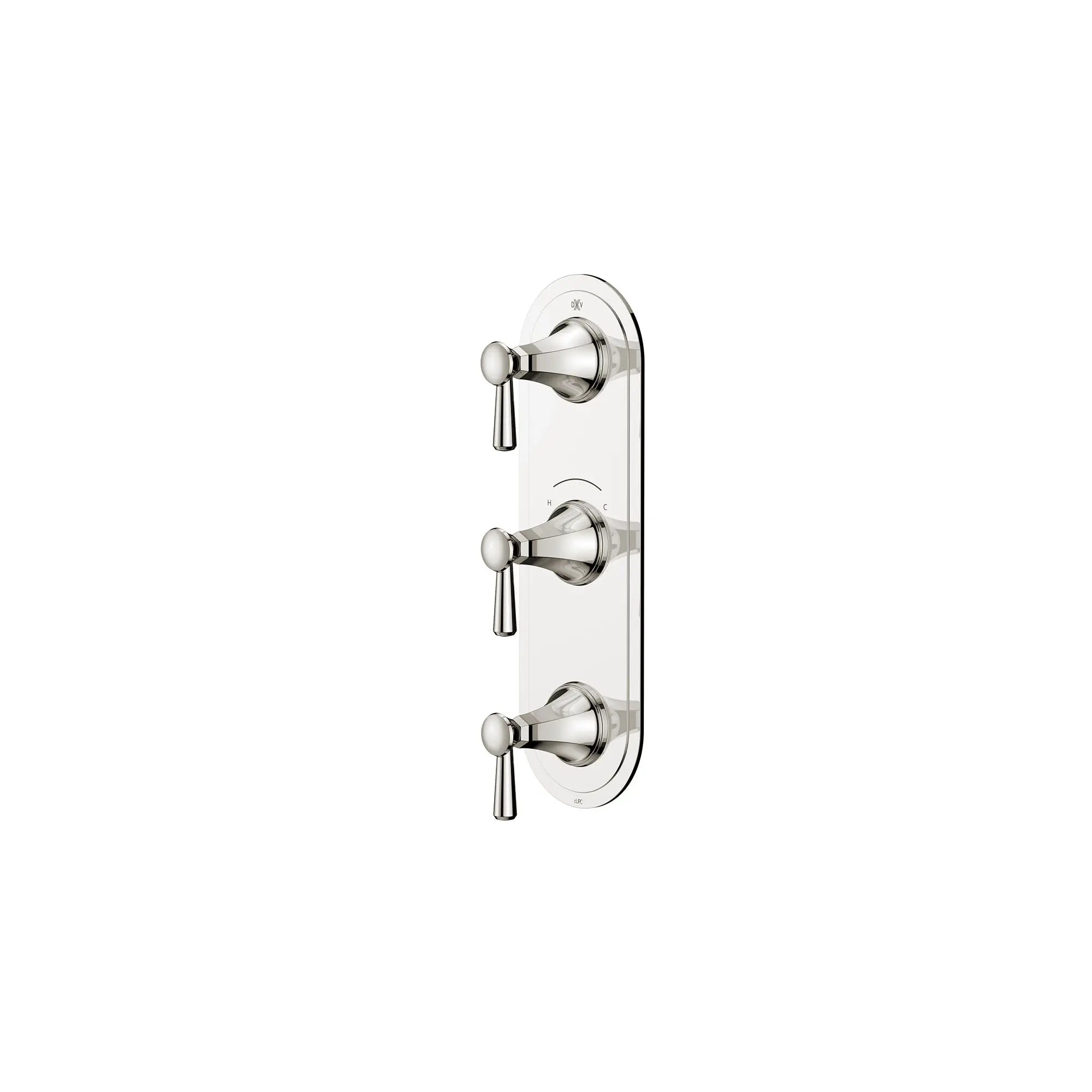 Fitzgerald 3-Handle Thermostatic Valve Trim Only with Lever Handles // PLATINUM NICKEL // 159667_Fitzgerald_SiloLeft_D35160537.150_0001_Apr2023_CDNwebp.webp