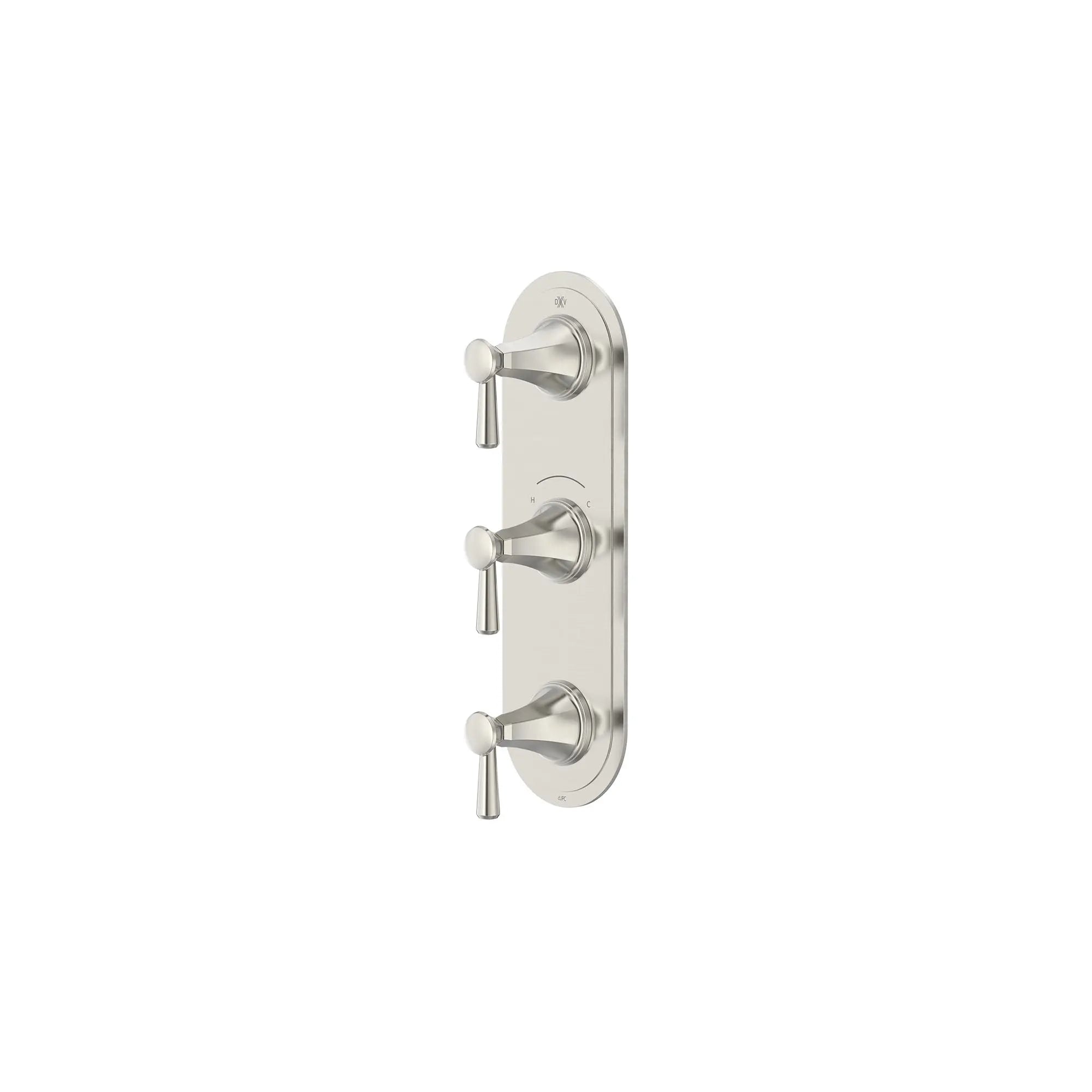 Fitzgerald 3-Handle Thermostatic Valve Trim Only with Lever Handles // BRUSHED NICKEL // 159670_Fitzgerald_SiloLeft_D35160537.144_0001_Apr2023_CDNwebp.webp