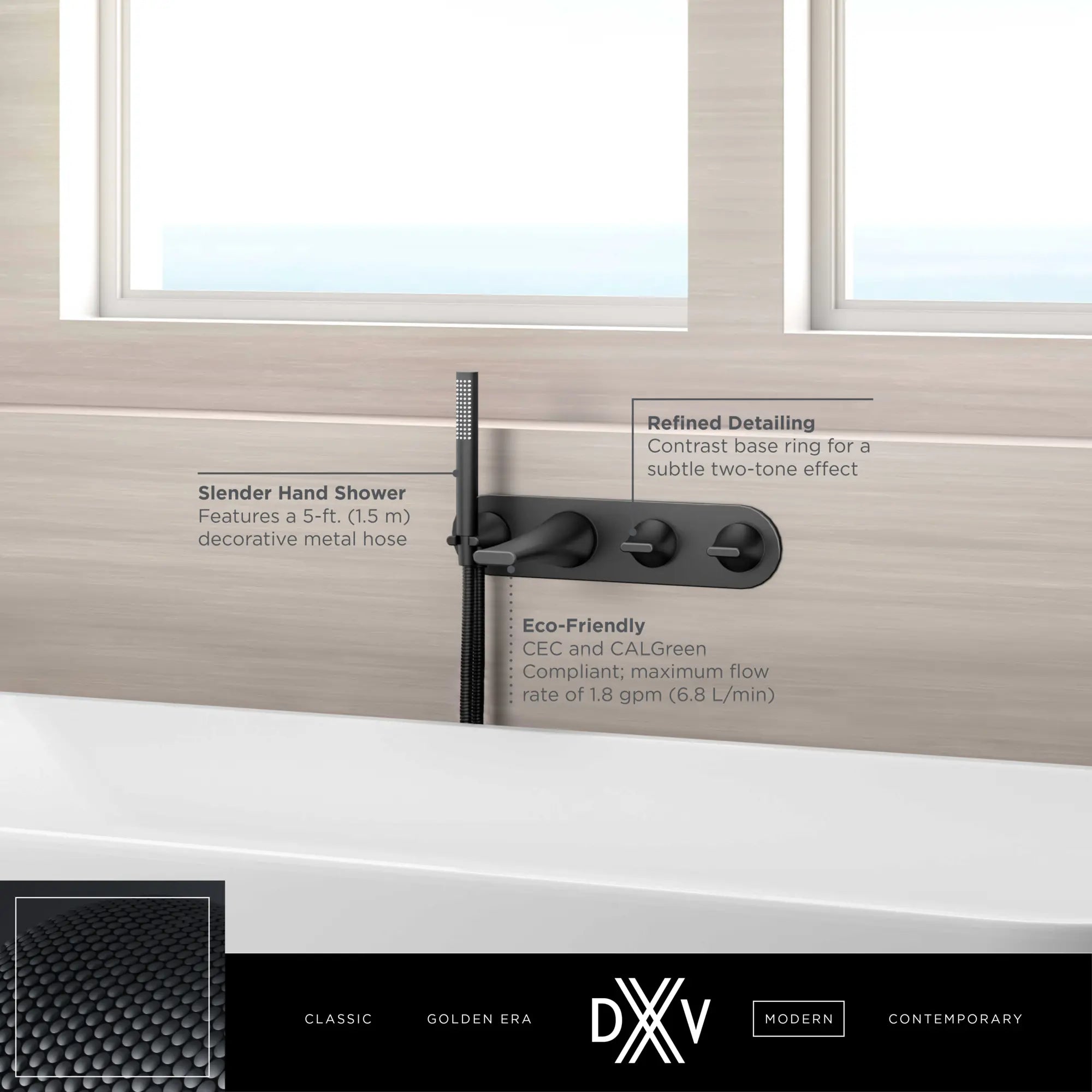 DXV® Modulus 2-Handle Wall Mount Bathtub Faucet with Hand Shower // MATTE BLACK // 159689_DXV_Modulus_Wall_Mount_Tub_Filler_D35120981_1_0_CDNwebp.webp
