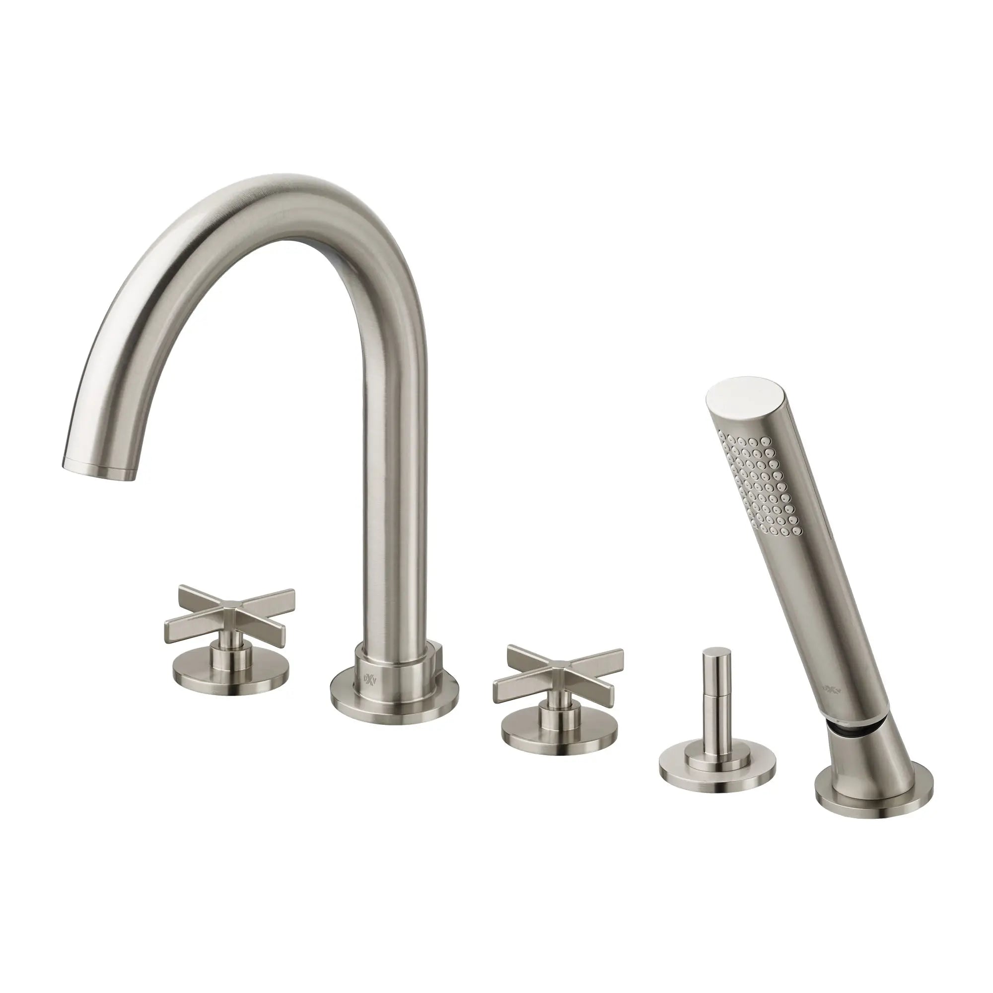 Percy 2-Handle Deck Mount Bathtub Faucet with Hand Shower and Cross Handles // BRUSHED NICKEL // 160143_D35105940144_1_0_CDNwebp.webp