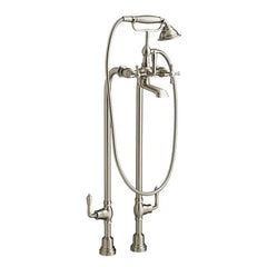 [D3510296C.144] Transitional Floor Mount Bathtub Filler with Hand Shower and Cross Handles - Polished Chrome