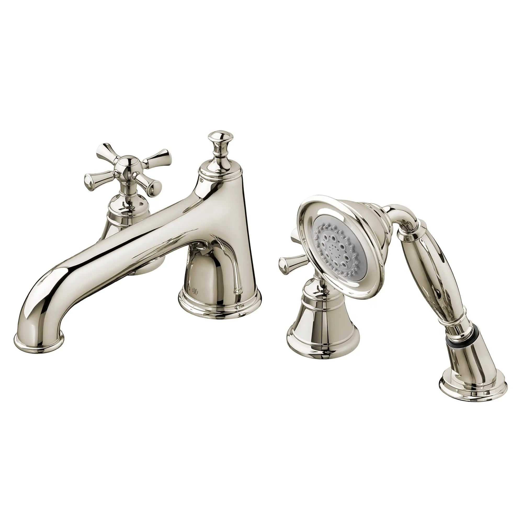 Deck Mount Tub Filler with Hand Shower - Cross Handles // PLATINUM NICKEL // 160192_D35102940150_1_0_CDNwebp.webp