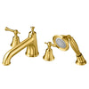 [D3510294C.427] Randall 2-Handle Deck Mount Bathtub Faucet with Hand Shower and Cross Handles - Satin Brass