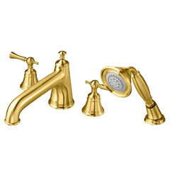 [D3510294C.427] Randall 2-Handle Deck Mount Bathtub Faucet with Hand Shower and Cross Handles - Satin Brass