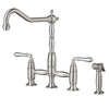 [D35402250.355] Victorian 2-Handle Widespread Bridge Kitchen Faucet with Side Spray and Lever Handles - Polished Chrome