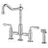 [D35402250.100] Victorian 2-Handle Widespread Bridge Kitchen Faucet with Side Spray and Lever Handles - Polished Chrome