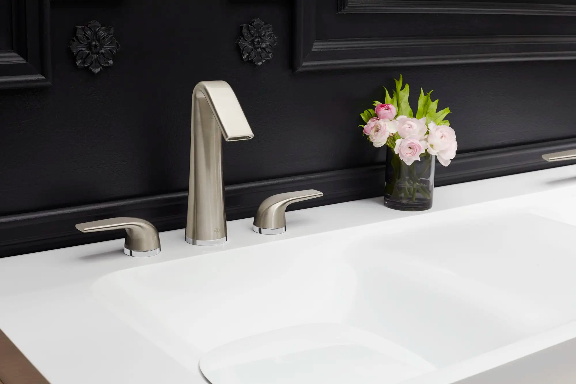 DXV® Modulus 2-Handle High Spout Widespread Bathroom Faucet with Indicator Markings and Lever Handles // BRUSHED NICKEL // 227010_D35120822RB.144_0_CDNwebp.webp