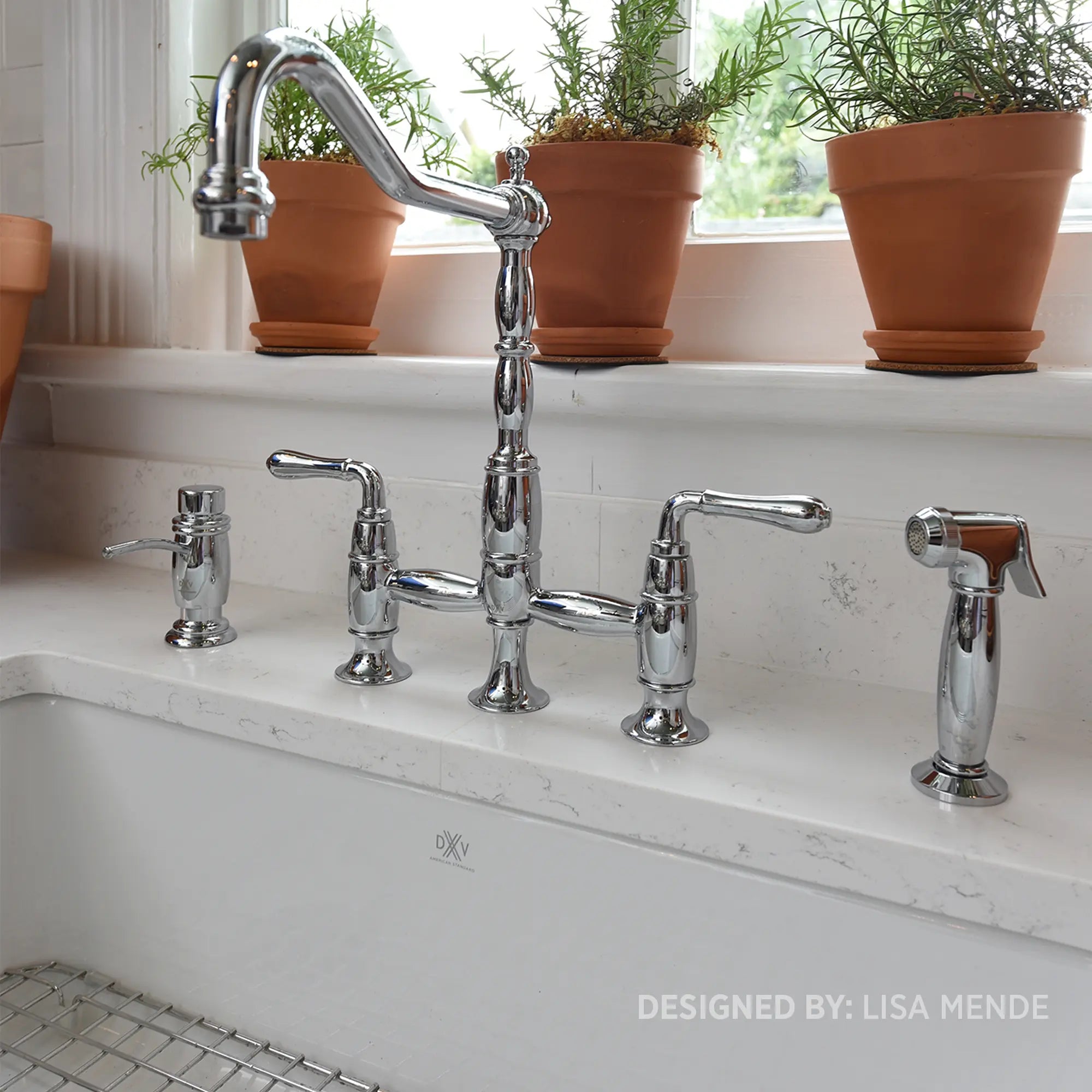 Victorian 2-Handle Widespread Bridge Kitchen Faucet with Side Spray and Lever Handles // POLISHED CHROME // 39879_D35402250100_0_CDNwebp.webp