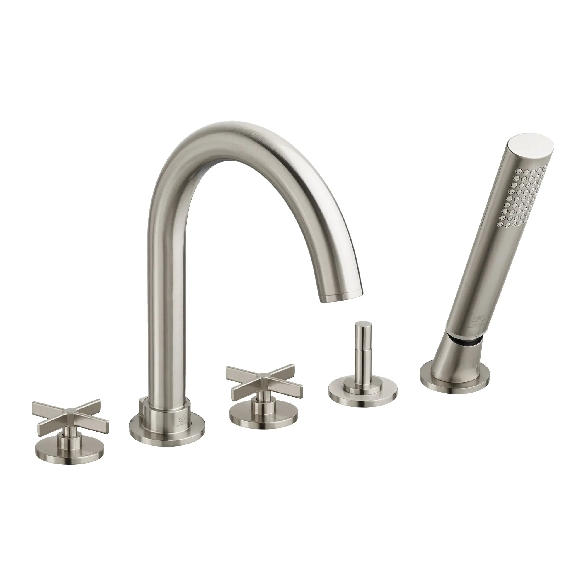 Percy 2-Handle Deck Mount Bathtub Faucet with Hand Shower and Cross Handles // BRUSHED NICKEL // 41631_D35105940144_0_CDNwebp.webp