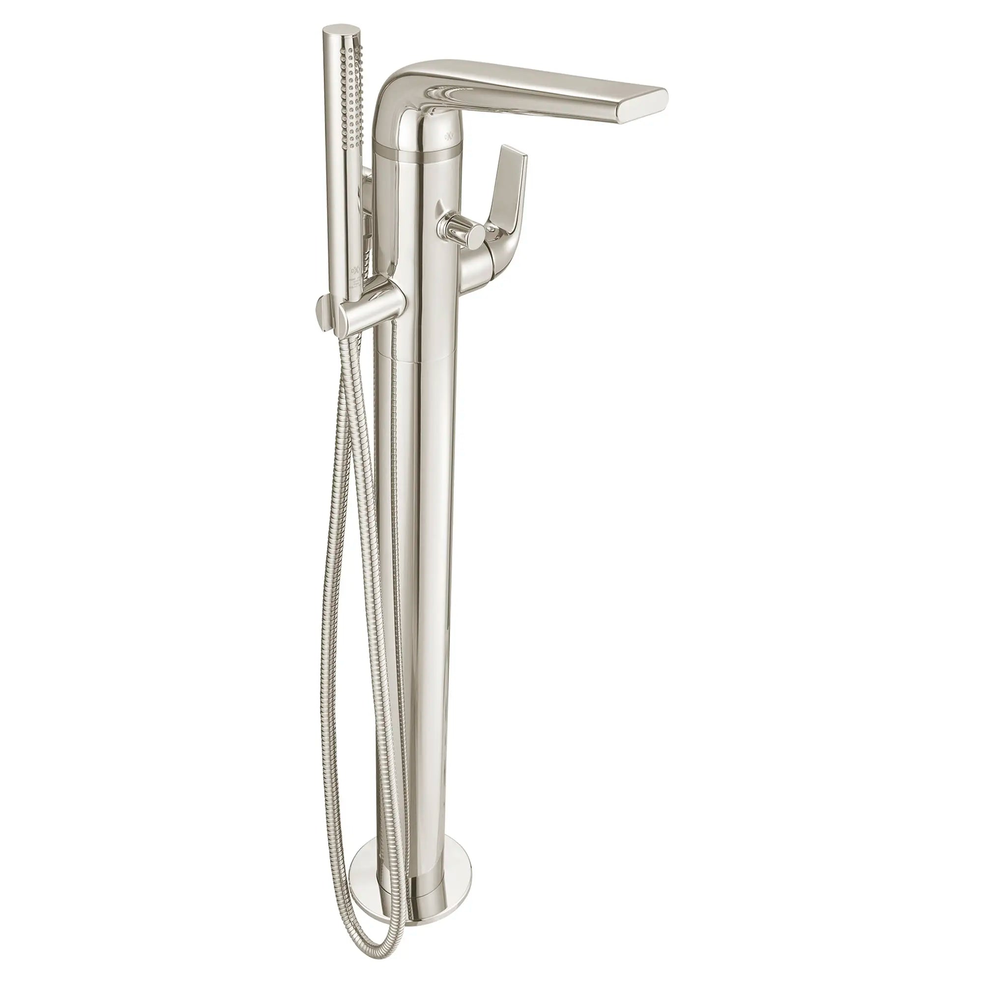 DXV® Modulus Single Handle Floor Mount Bathtub Filler with Hand Shower and Lever Handle // PLATINUM NICKEL // 42067_D35120951150_0_CDNwebp.webp