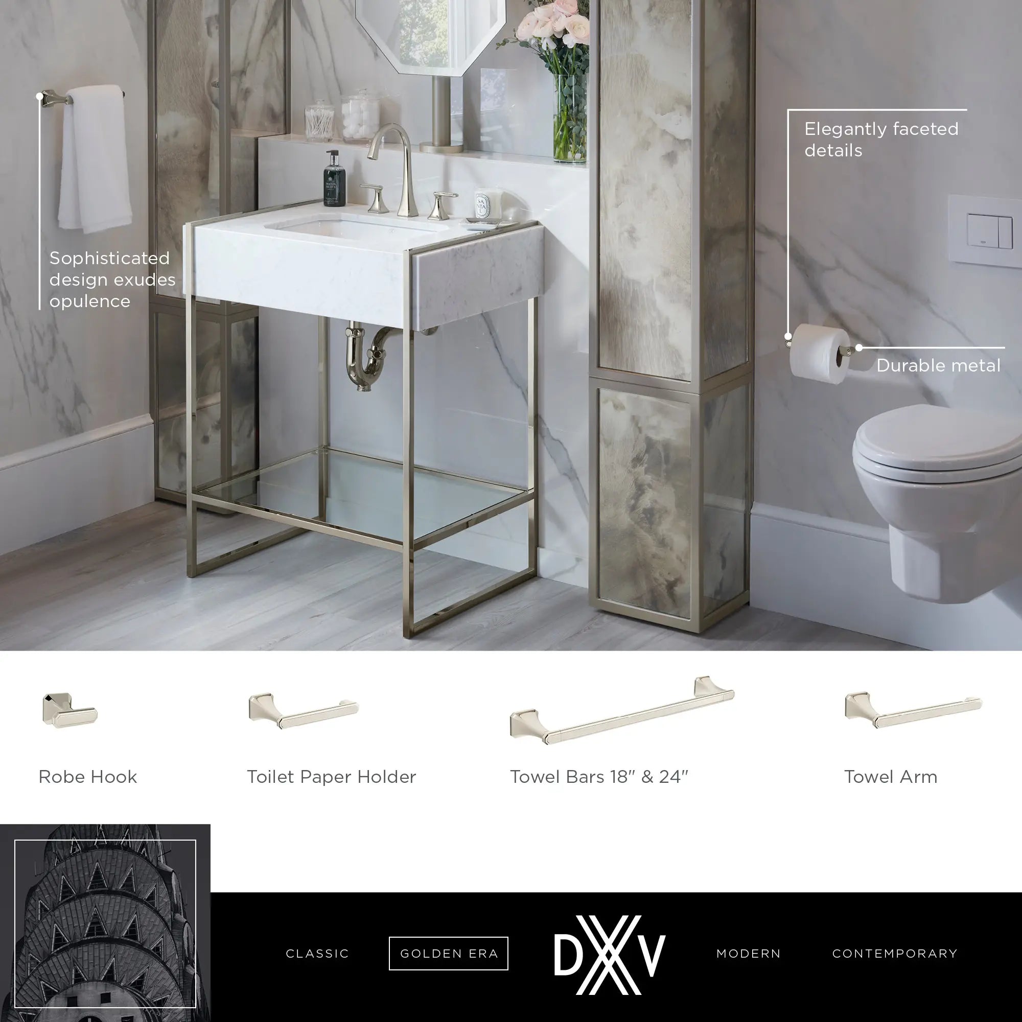 Belshire® 24 in. Towel Rack // 24 IN / POLISHED CHROME // 68234_DXV_Belshire_Accessories_D35170210_D35170235_D35170190_D35170180_D35170240_Info_0_CDNwebp.webp