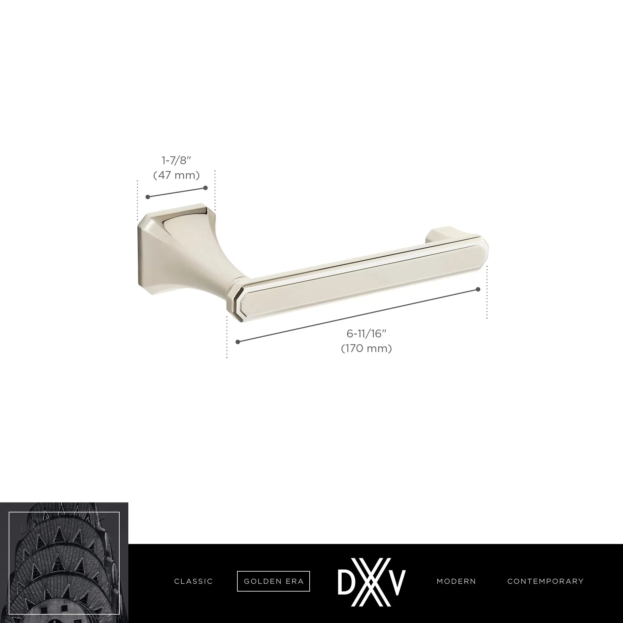 Belshire® Single Arm Toilet Paper Holder // POLISHED CHROME // 68240_DXV_Belshire_D35170235_Toilet_Paper_Holder_Info_CDNwebp.webp