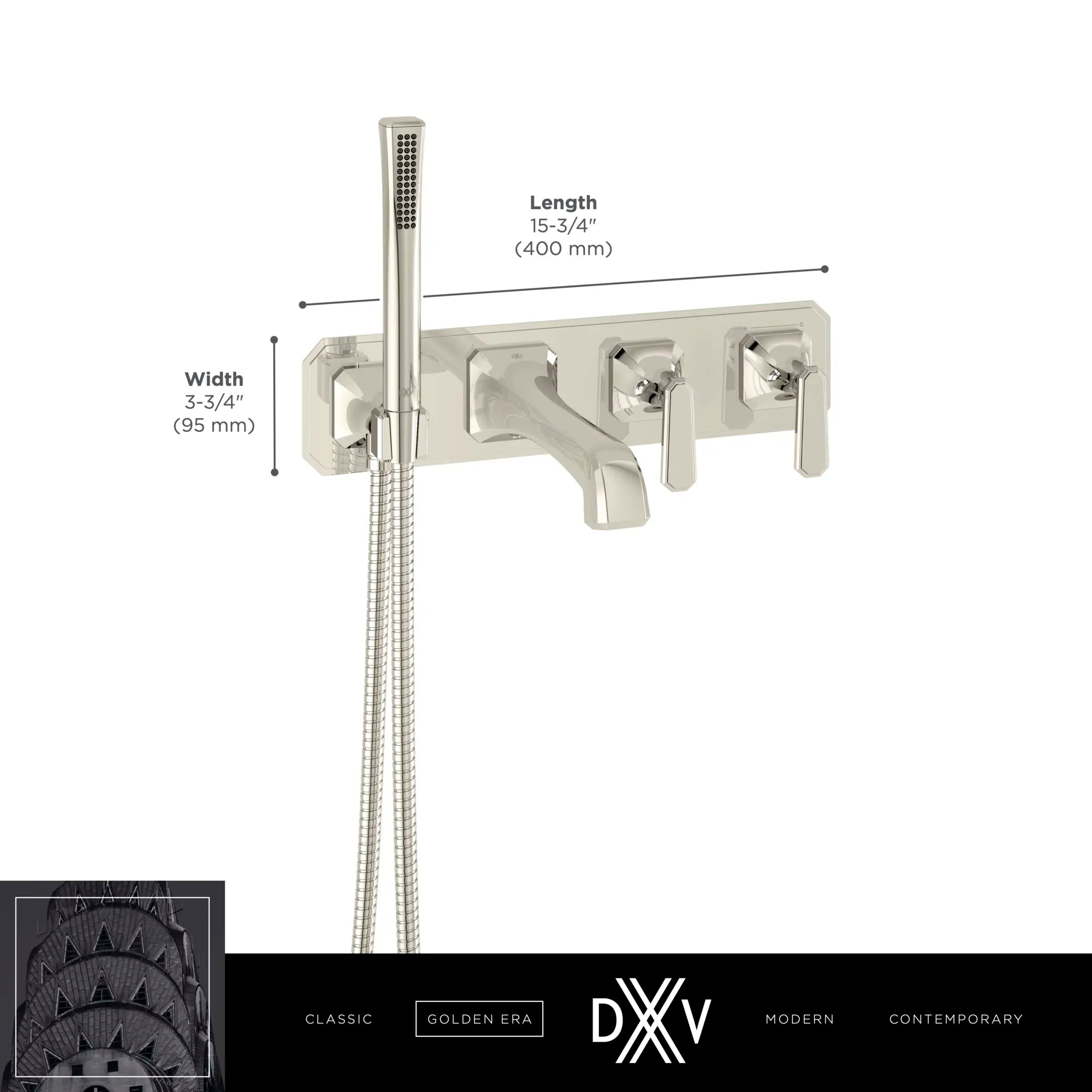 Belshire® 2-Handle Wall Mount Bathtub Faucet with Hand Shower and Lever Handles // POLISHED CHROME // 68303_2020_DXV_Wall_Mount_Tub_Filler_D35170980_2_CDNwebp.webp