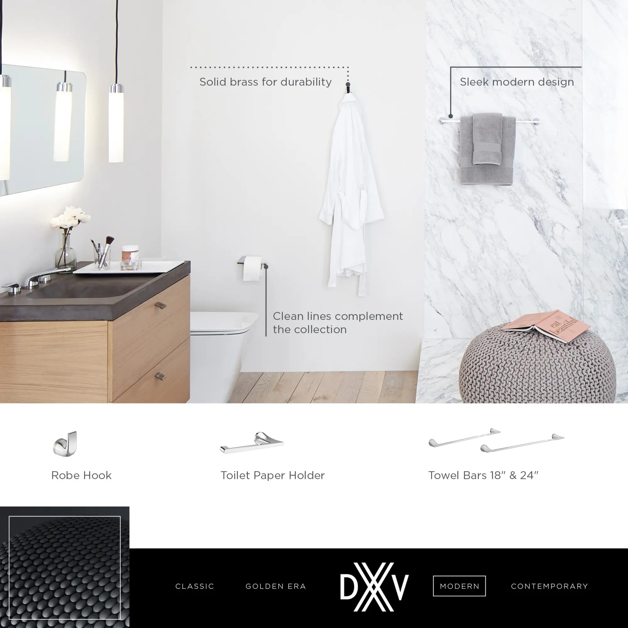 DXV® Modulus Towel Hook // MATTE BLACK // 68322_DXV_Modulus_Accessories_D35120240_D35120180_D35120230_D35120210_Info_CDNwebp_e0657afc-040c-406e-bc26-e6ac4c5309ff.webp