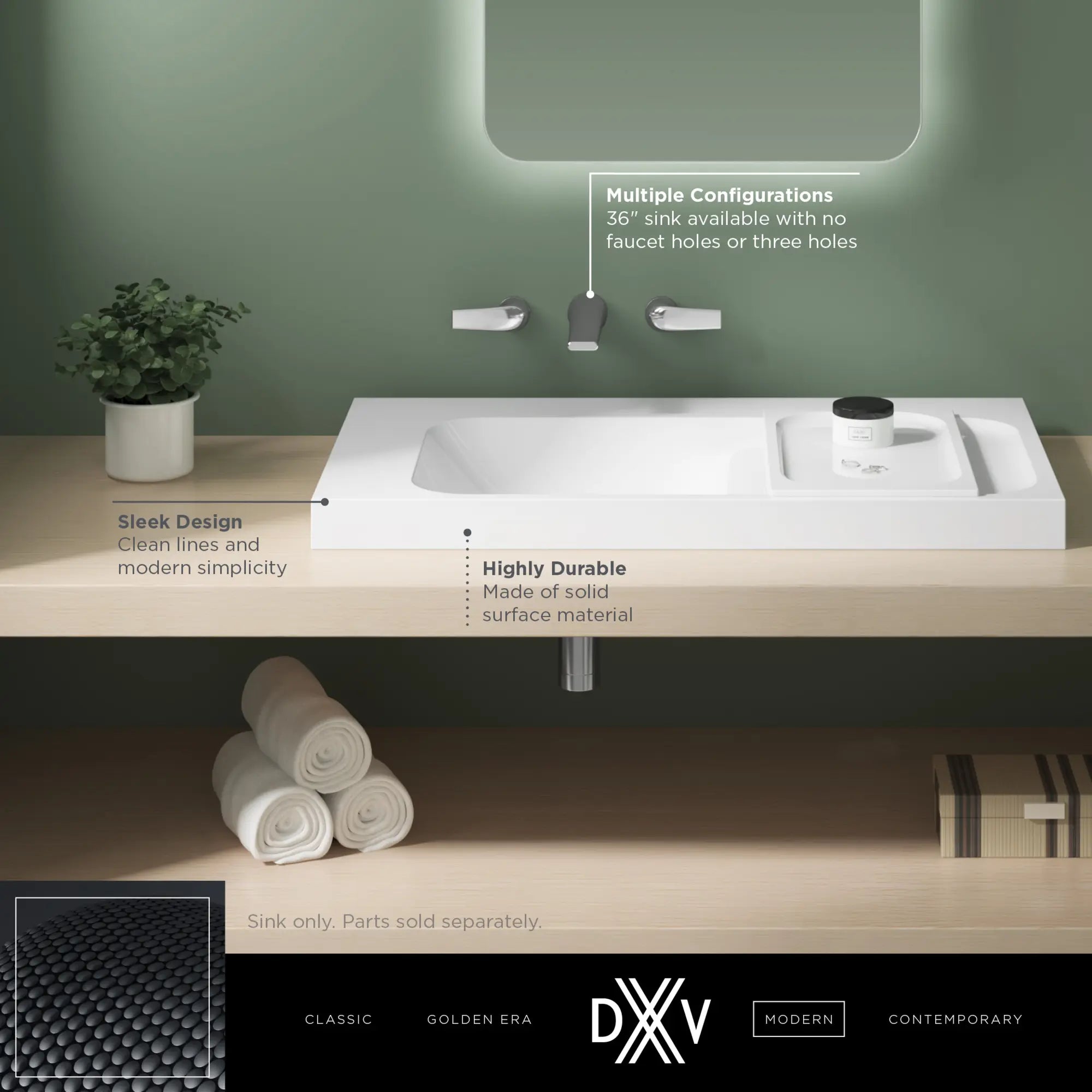 DXV® Modulus 36 in. Concrete Sink, No Hole // SMOKE CONCRETE // 68341_DXV_Modulus_No_Hole_36_Lav_Sink_D21045036LH_Info_1_0_CDNwebp.webp