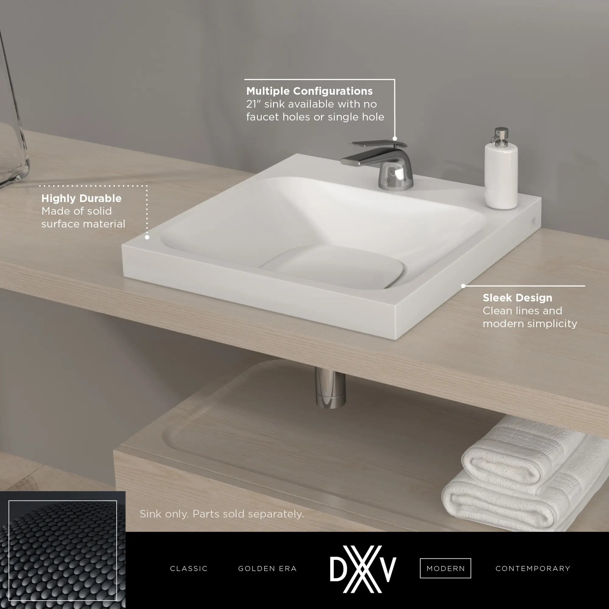 DXV® Modulus 21 in. Sink, 1-Hole // CANVAS WHITE // 68343_DXV_Modulus_Single_Hole_21_Lav_Sink_D21040021001_Info_1_0_CDNwebp.webp