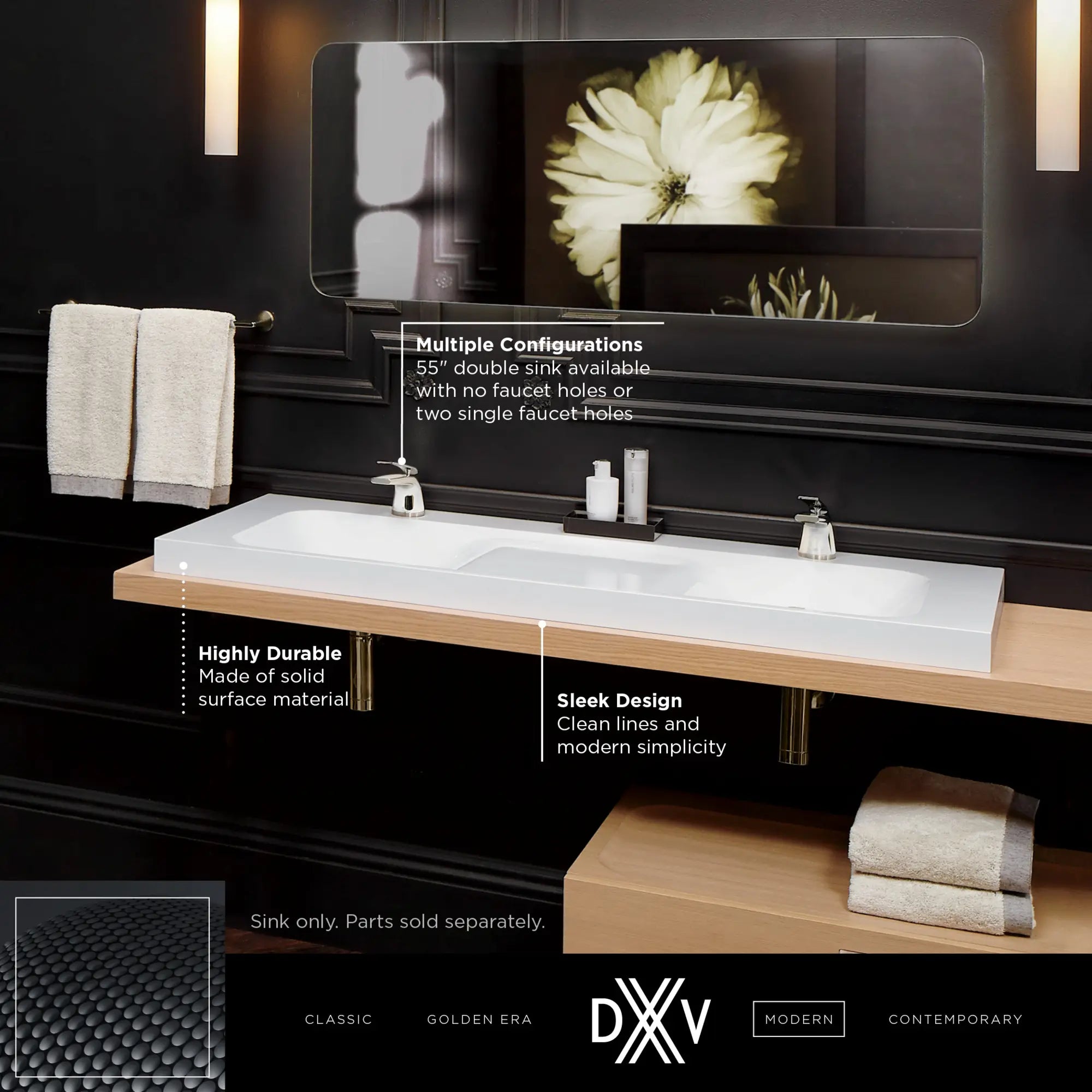 DXV Modulus® Above Counter Sink, 2 Single Hole // CANVAS WHITE // 68347_DXV_Modulus_Single_Hole_55_Lav_Sink_D21060055012_Info_1_CDNwebp.webp