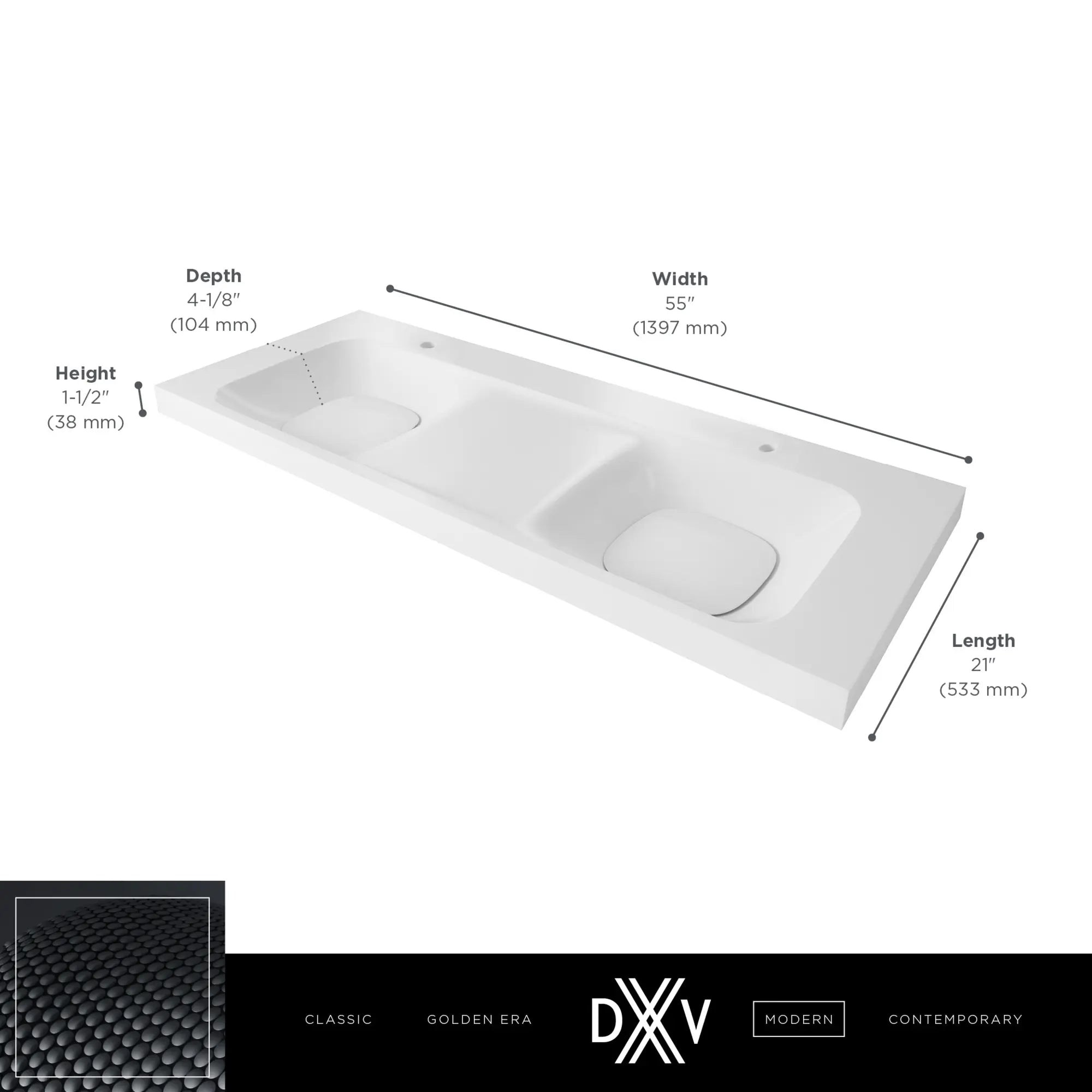DXV Modulus® Above Counter Sink, 2 Single Hole // CANVAS WHITE // 68348_DXV_Modulus_Single_Hole_55_Lav_Sink_D21060055012_Info_2_CDNwebp.webp