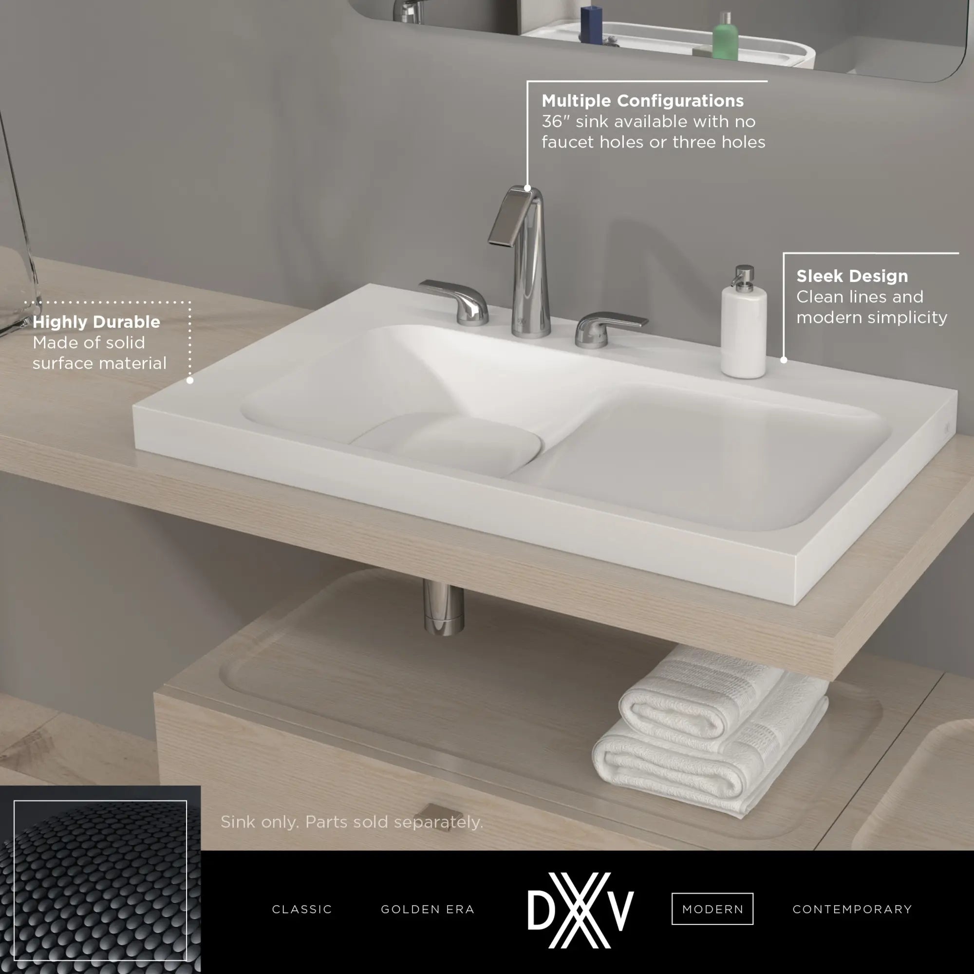DXV® Modulus 36 in. Concrete Sink, 3-Hole // SMOKE CONCRETE // 68352_DXV_Modulus_Three_Hole_36_Lav_Sink_D21045036LH08_Info_1_CDNwebp.webp