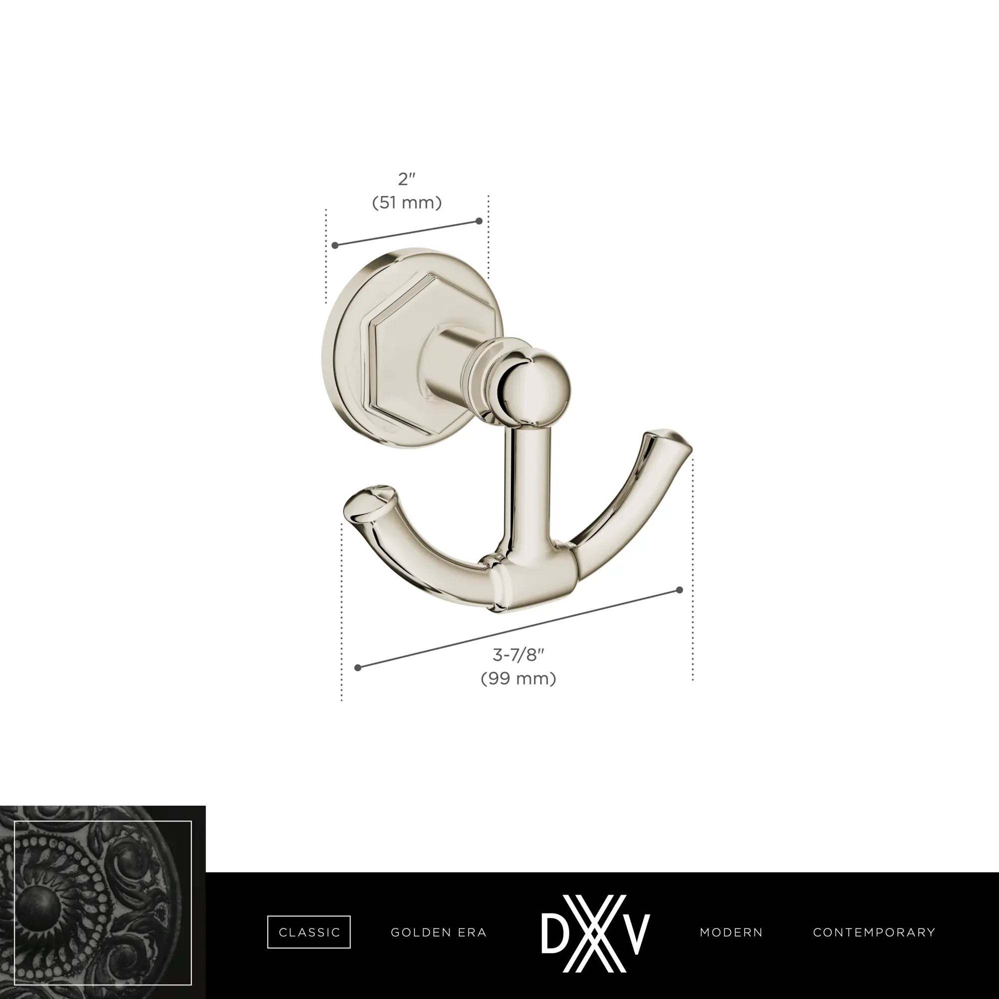 Oak Hill® Towel Hook // POLISHED CHROME // 68369_DXV_Oak_Hill_Acessories_D35155210_Infographic_1_CDNwebp.webp