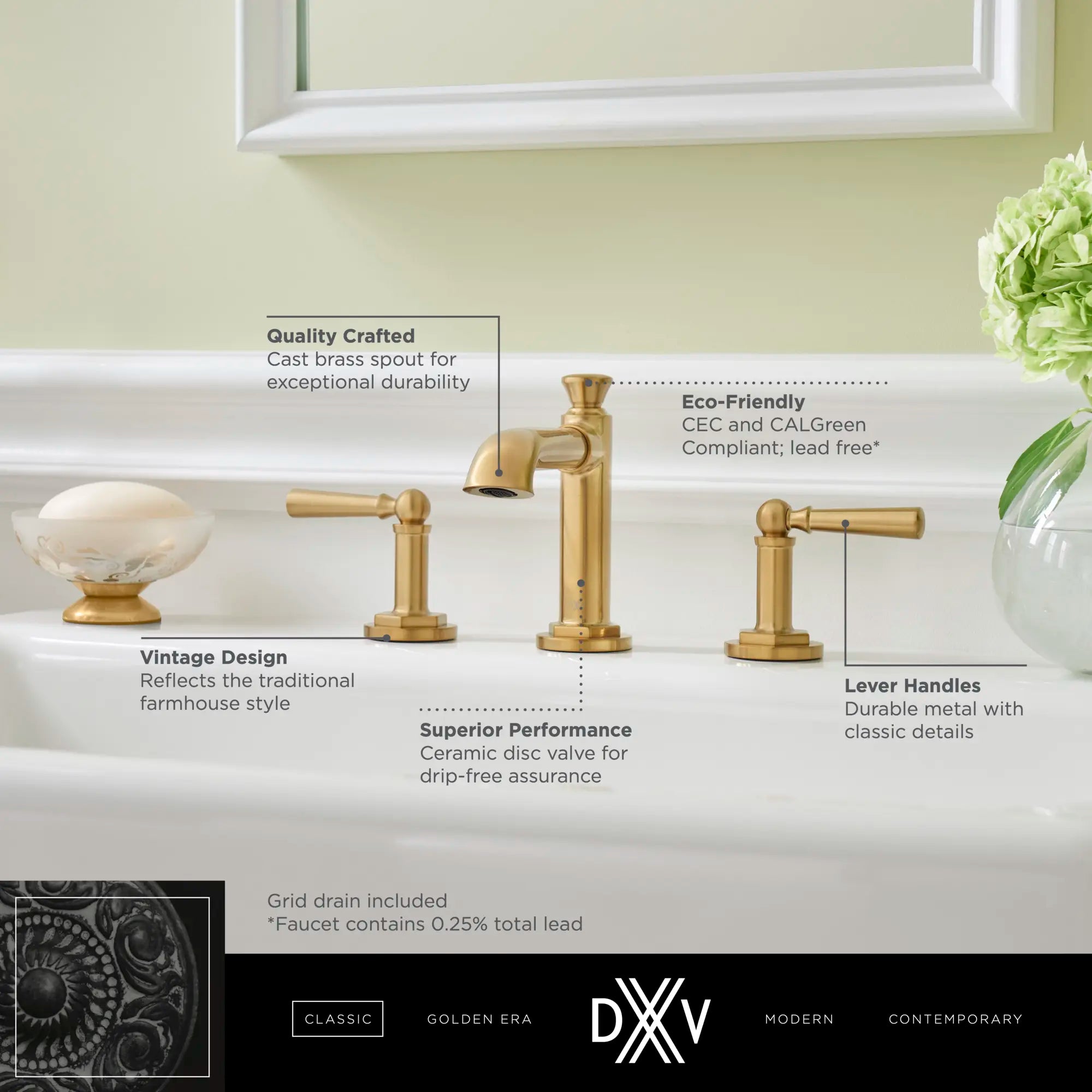 Oak Hill® 2-Handle Widespread Bathroom Faucet with Lever Handles // POLISHED CHROME // 68372_DXV_Oak_Hill_High_Spout_Faucets_D35155800_Infographic_1_CDNwebp.webp