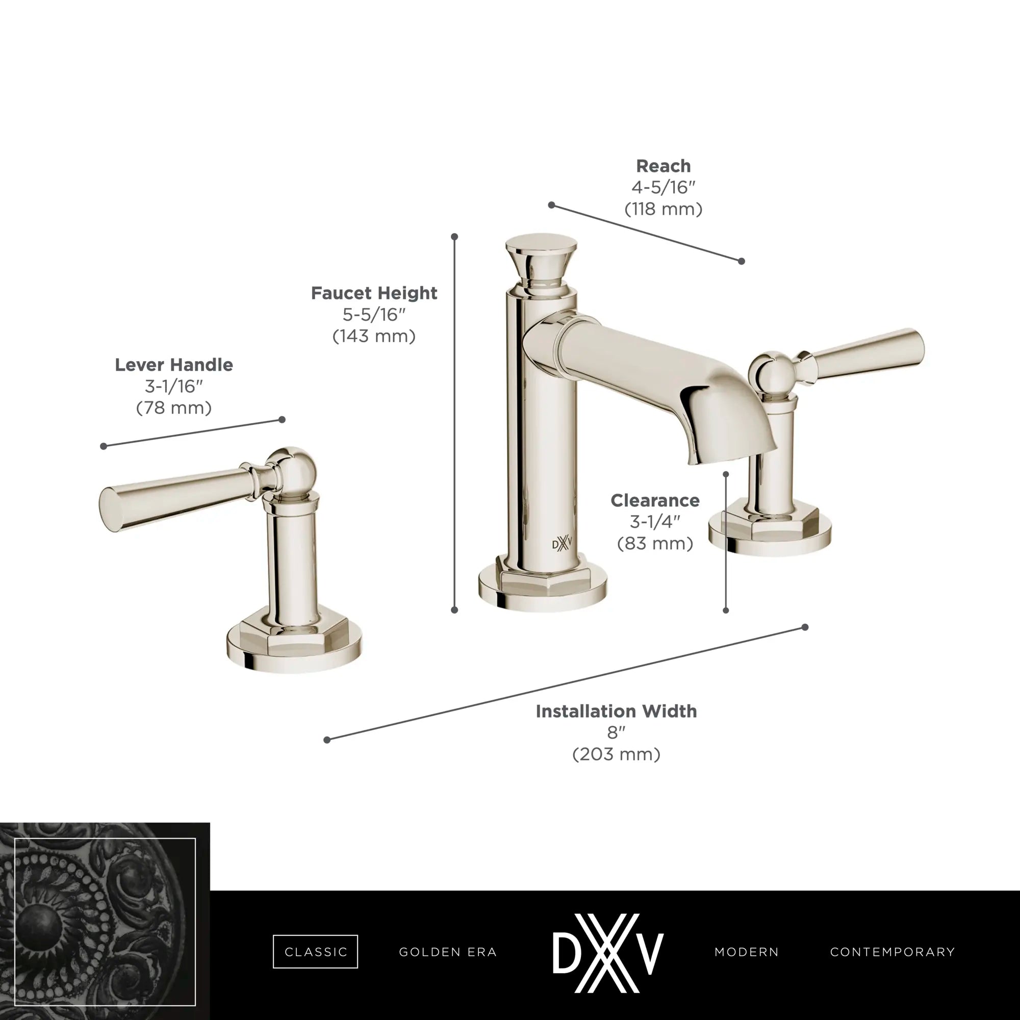 Oak Hill® 2-Handle Widespread Bathroom Faucet with Lever Handles // POLISHED CHROME // 68373_DXV_Oak_Hill_High_Spout_Faucets_D35155800_Infographic_2_CDNwebp.webp