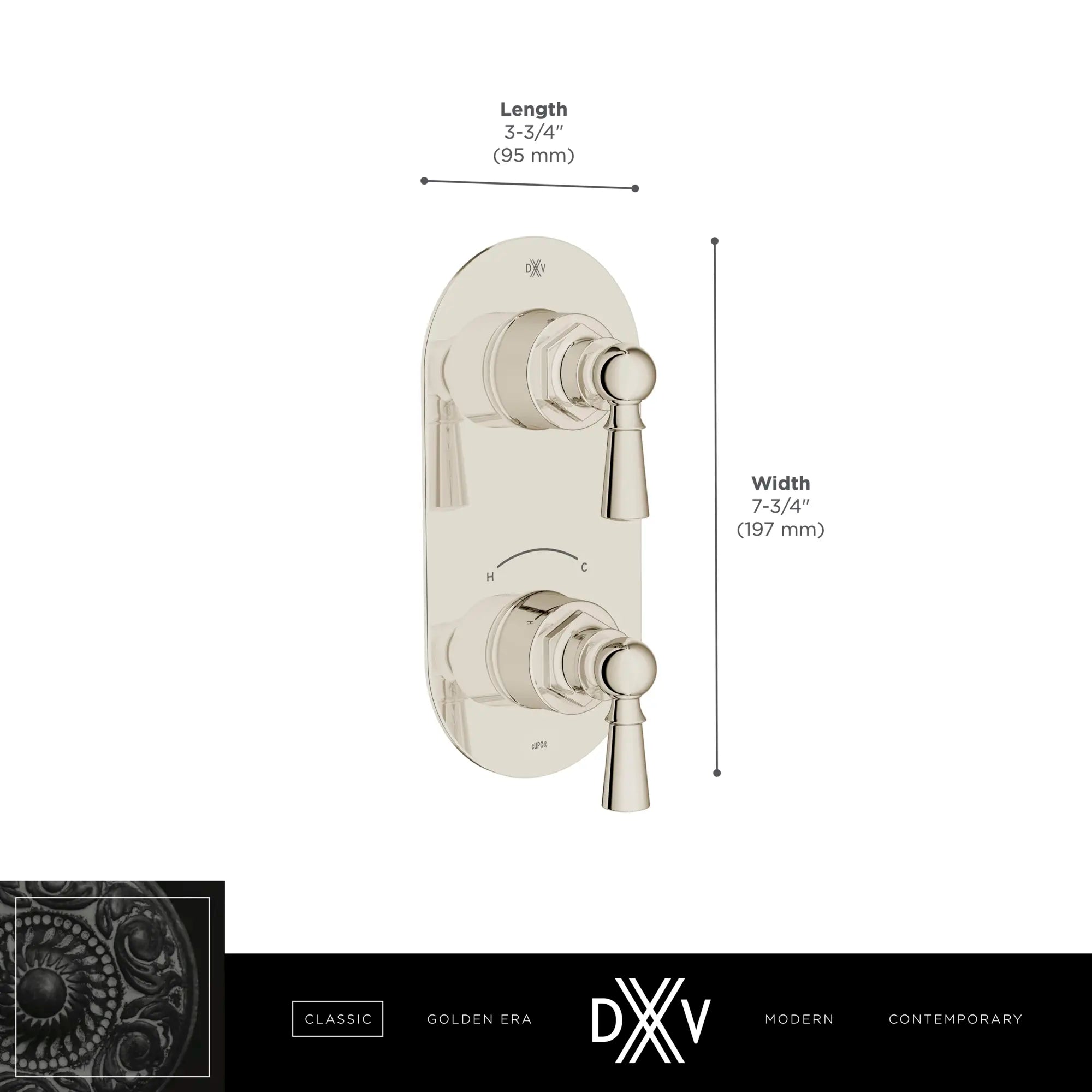 Oak Hill® 2-Handle Thermostatic Valve Trim Only with Lever Handles // POLISHED CHROME // 68393_DXV_Oak_Hill_2_Handle_Thermo_Slim_Valve_D35155527_Info_1_CDNwebp.webp