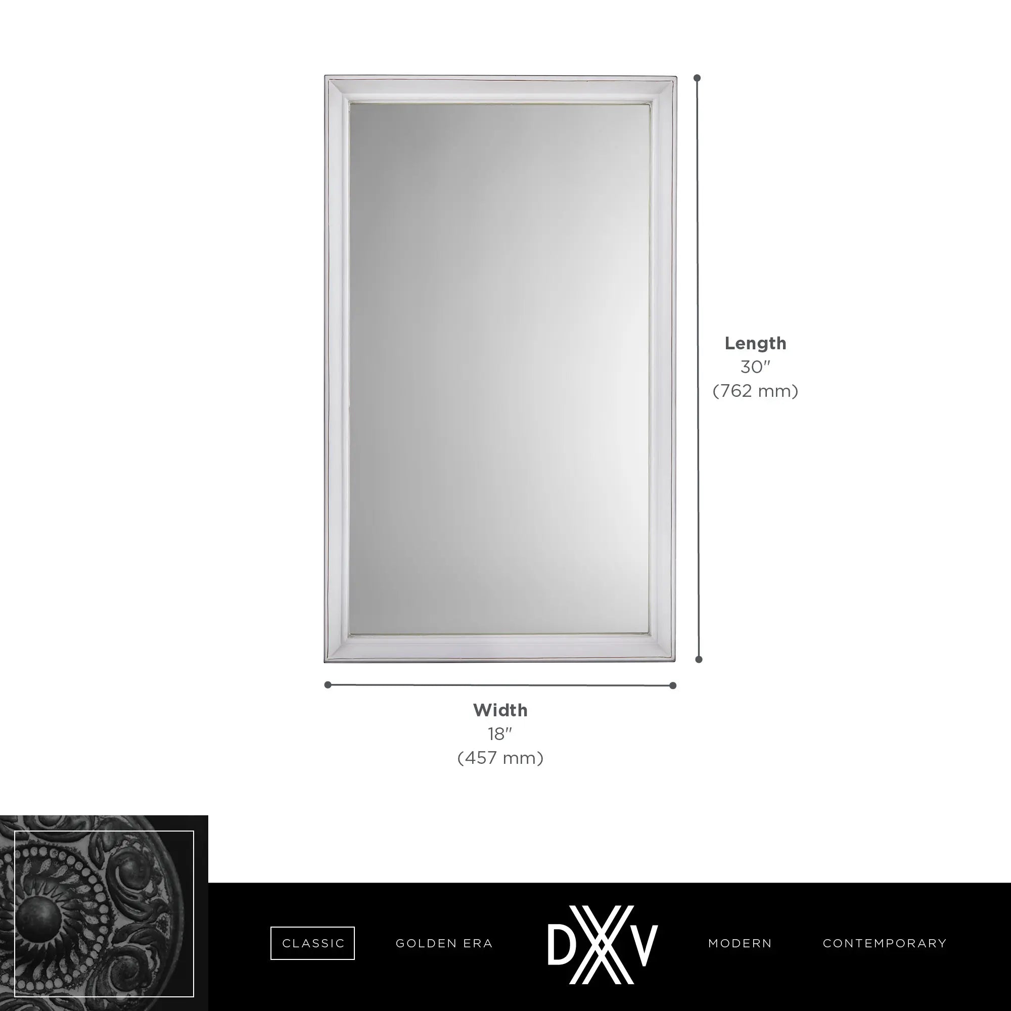 Oak Hill® 18 in. x 30 in Mirror // WEATHERED OAK // 68414_DXV_Oak_Hill_Mirror_D19005000.620_Info_CDNwebp.webp