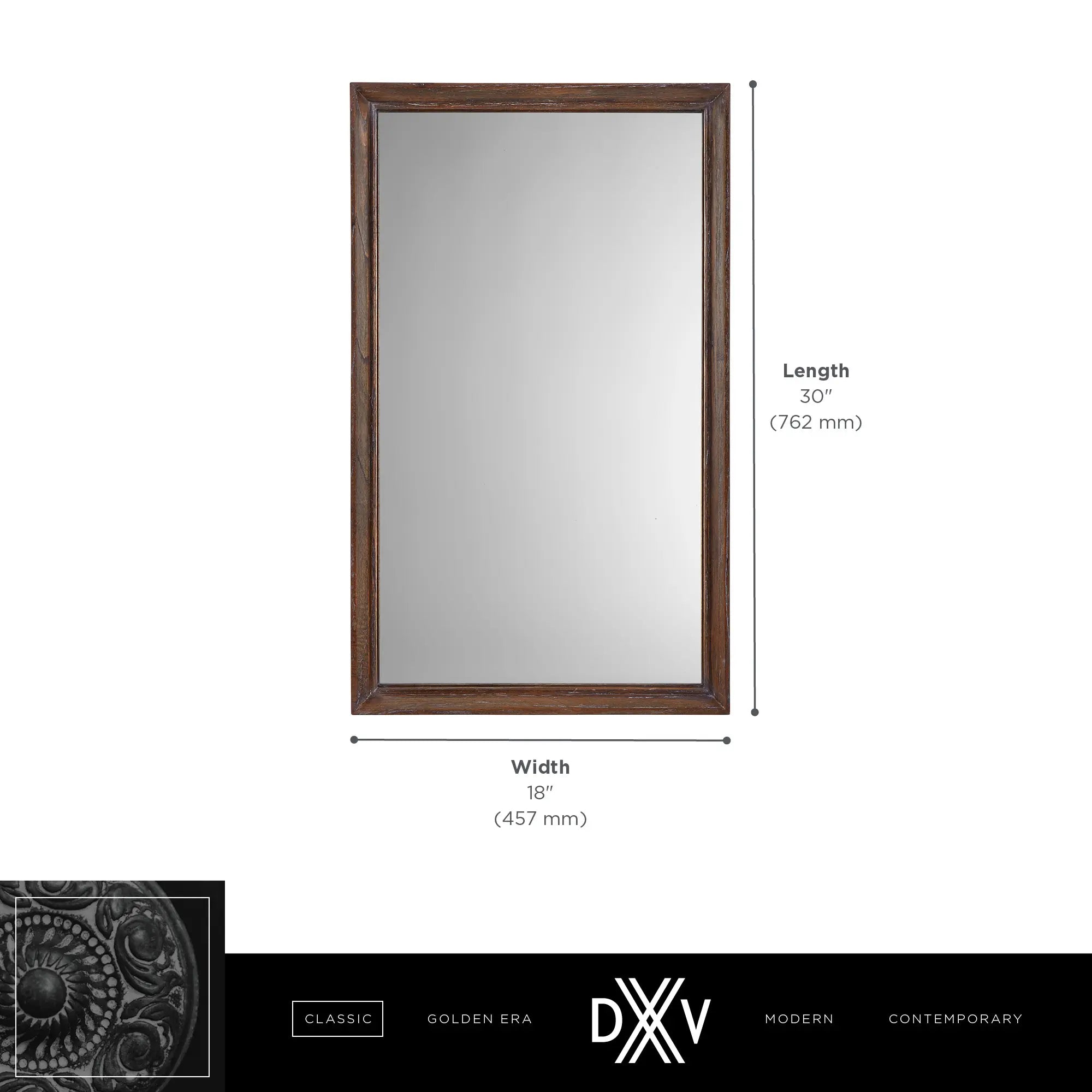 Oak Hill® 18 in. x 30 in Mirror // WEATHERED OAK // 68415_DXV_Oak_Hill_Mirror_D19005000.239_Info_CDNwebp.webp