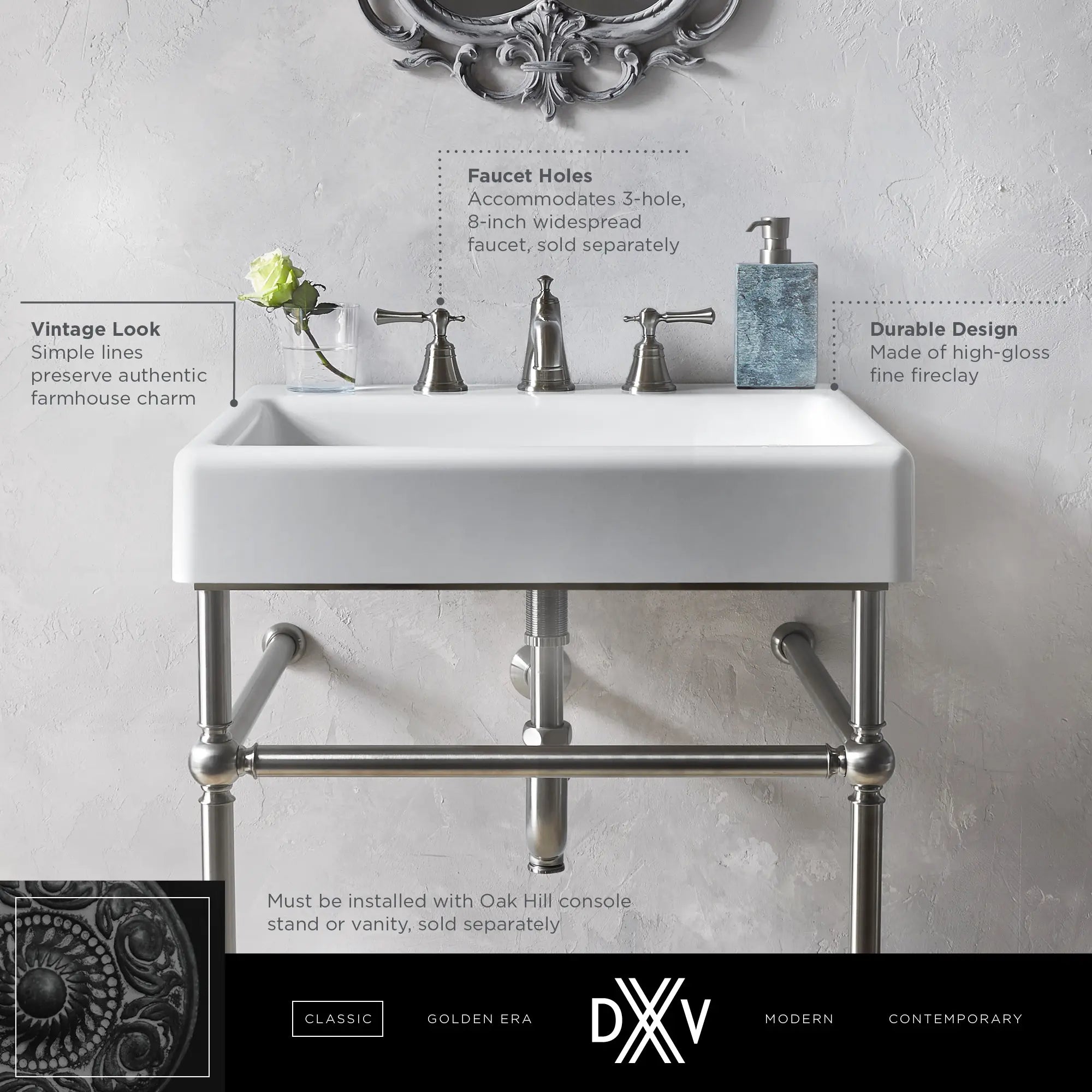 Oak Hill® 30 in. Sink, 3-Hole // CANVAS WHITE // 68417_DXV_Oak_Hill_Sink_D20160008_Info_1_CDNwebp.webp