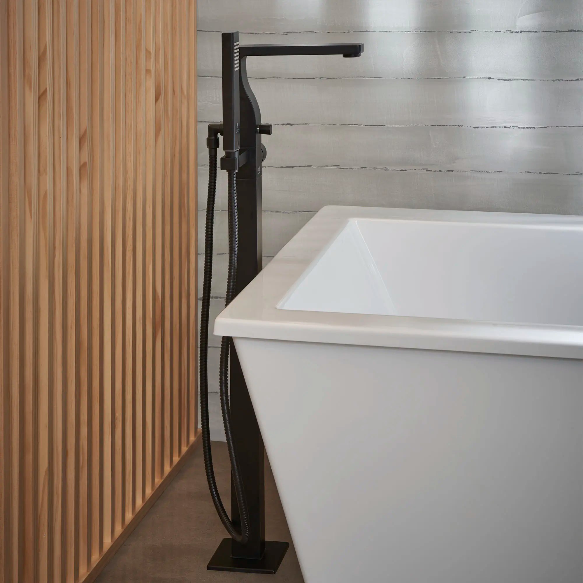 Equility® Square Floor Mount Bathtub Filler with Hand Shower and Lever Handle // MATTE BLACK // 86160_B-D3590090C.243_CDNwebp.webp