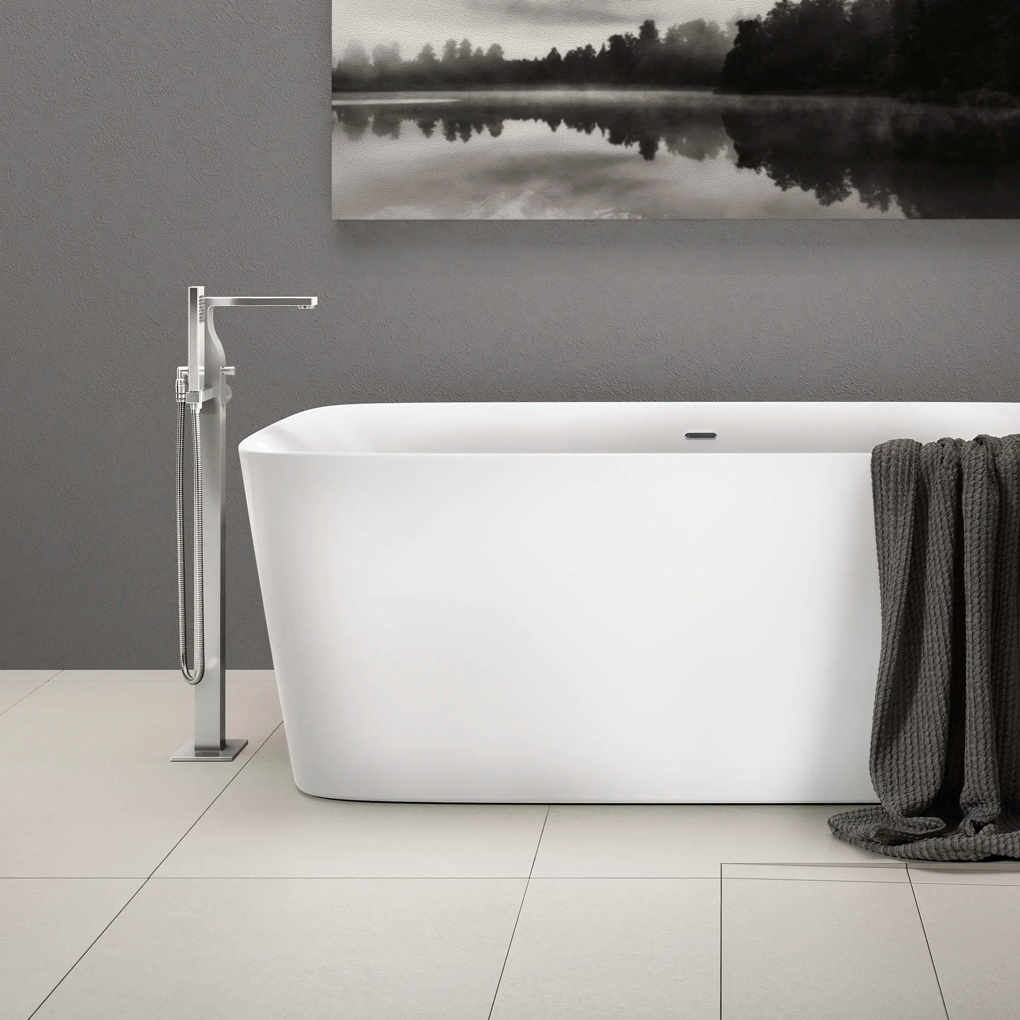 Equility® Square Floor Mount Bathtub Filler with Hand Shower and Lever Handle // POLISHED CHROME // 86183_B-D3590090C100_D12536014415_CDNwebp.webp