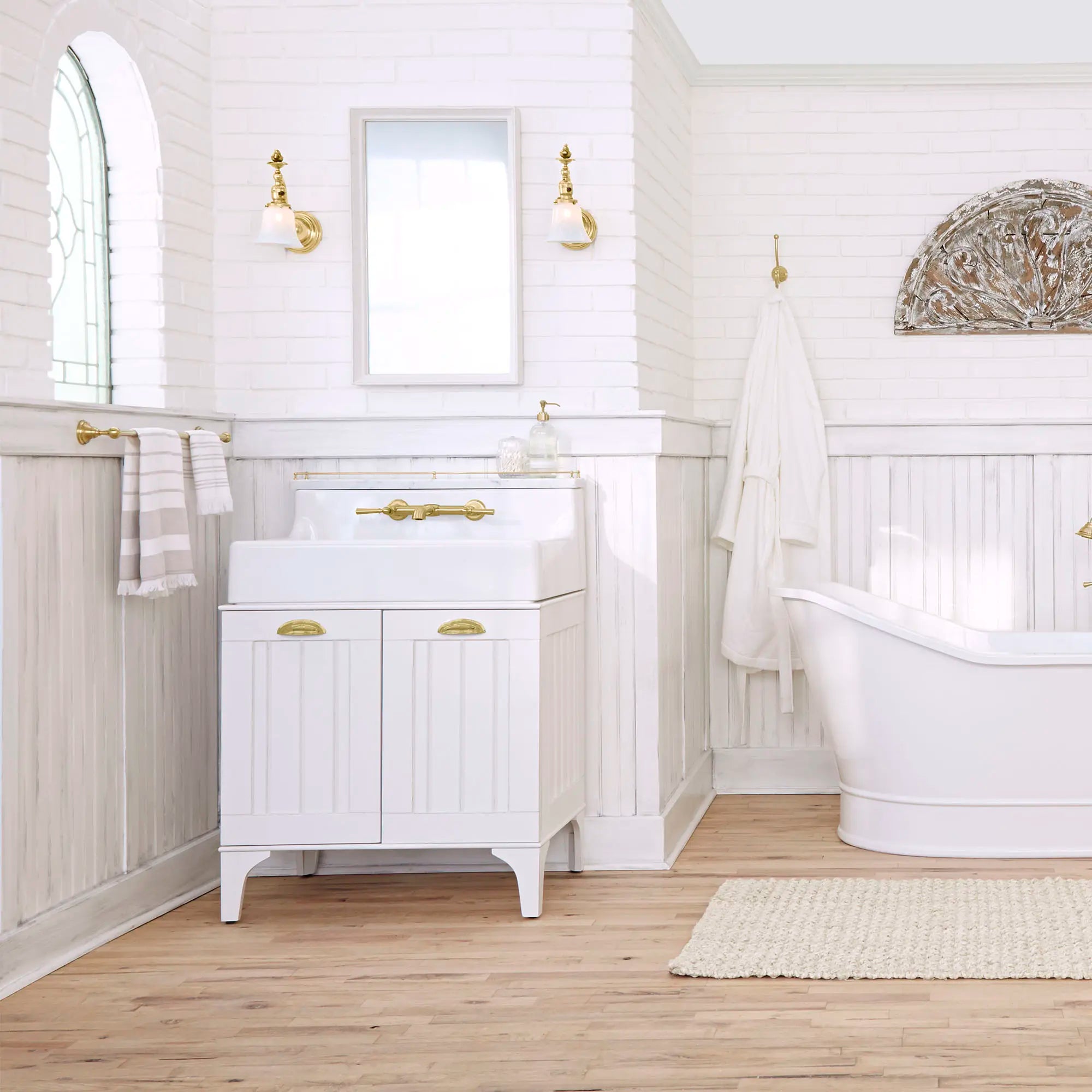 Oak Hill® 2-Handle Wall Mount Bathroom Faucet with Lever Handles // SATIN BRASS // 90005_C-D35155450427_CDNwebp.webp