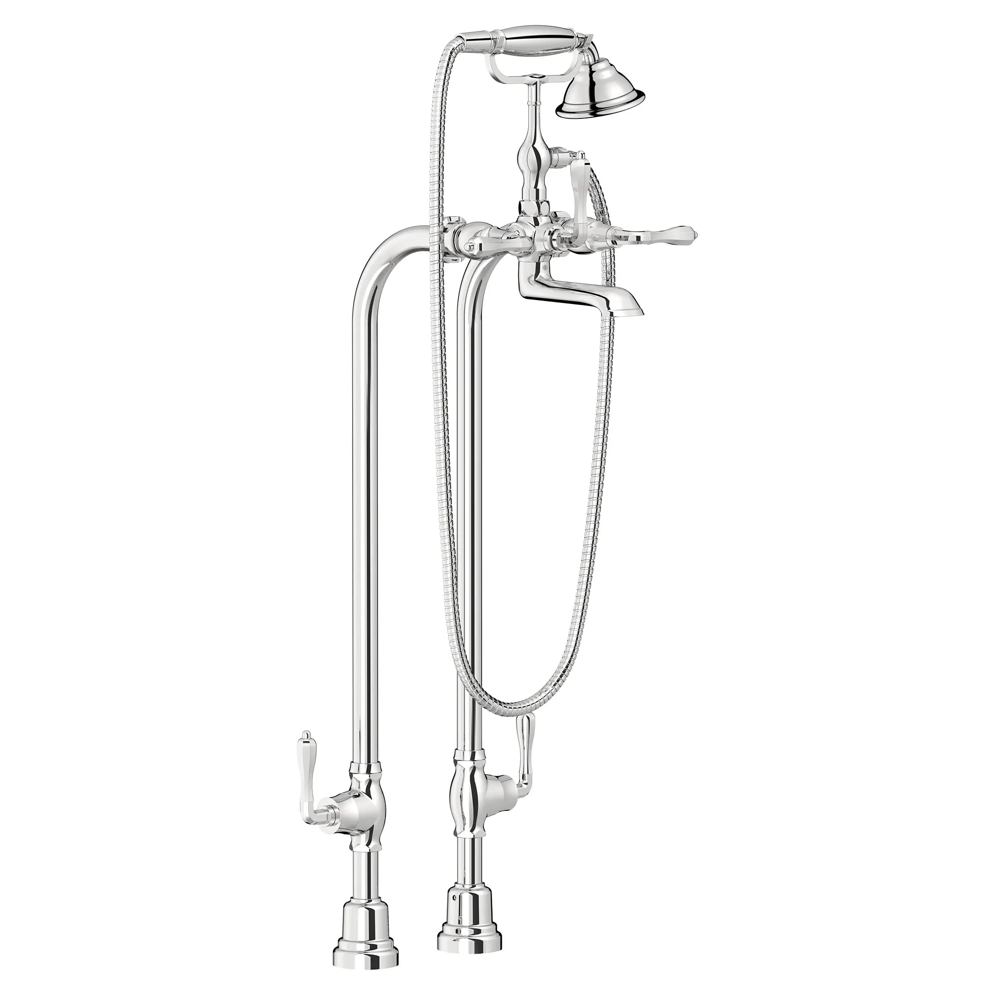 Traditional Floor Mount Bathtub Filler with Hand Shower and Lever Handles // POLISHED CHROME // 92958_D3510195C.100_CDNwebp.webp
