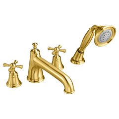 [D35102940.427] Deck Mount Tub Filler with Hand Shower - Cross Handles - Brushed Nickel