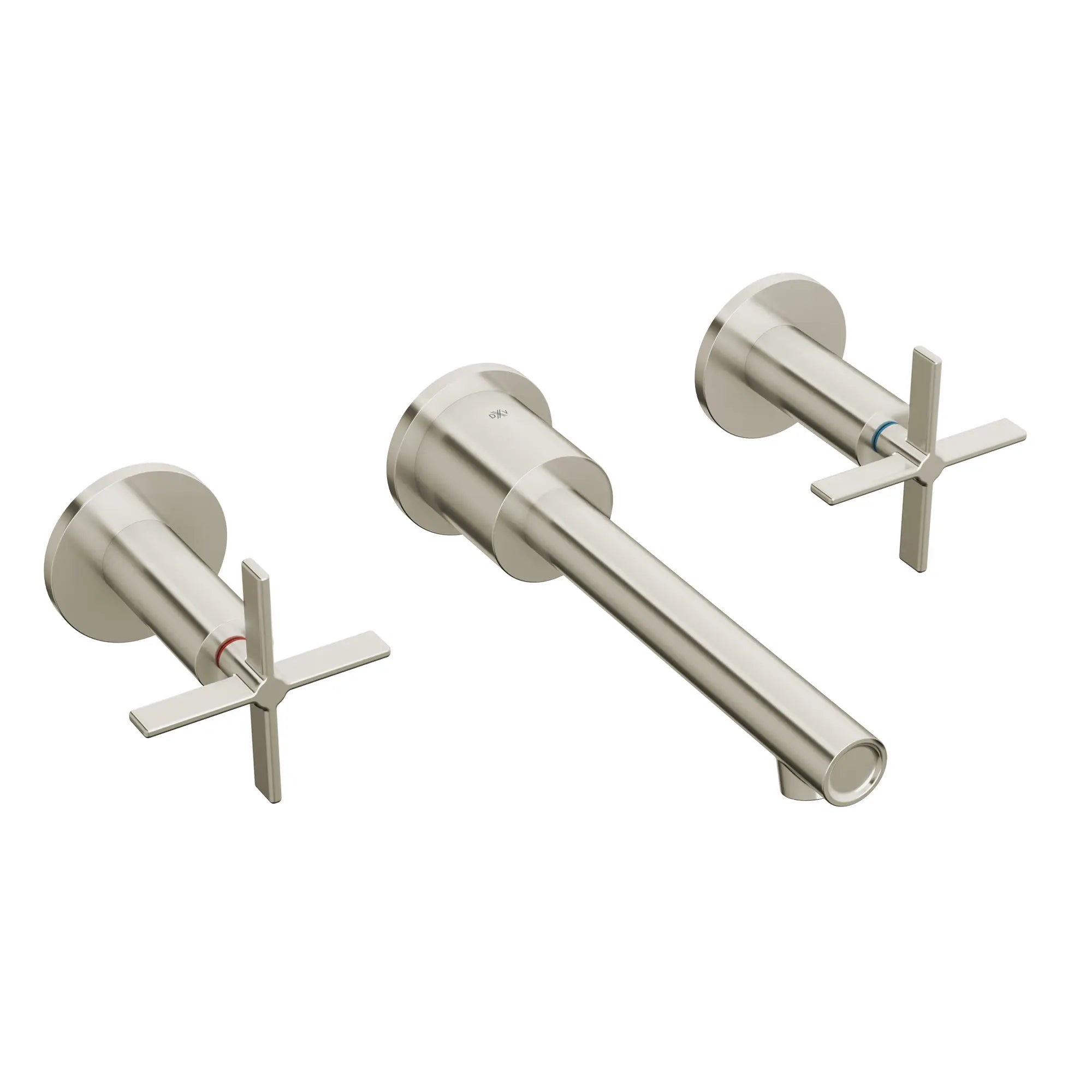 Percy® 2-Handle Wall Mounted Bathroom Faucet with Indicator Markings and Cross Handles // BRUSHED NICKEL // 93826_D35105454RB144_R_CDNwebp.webp