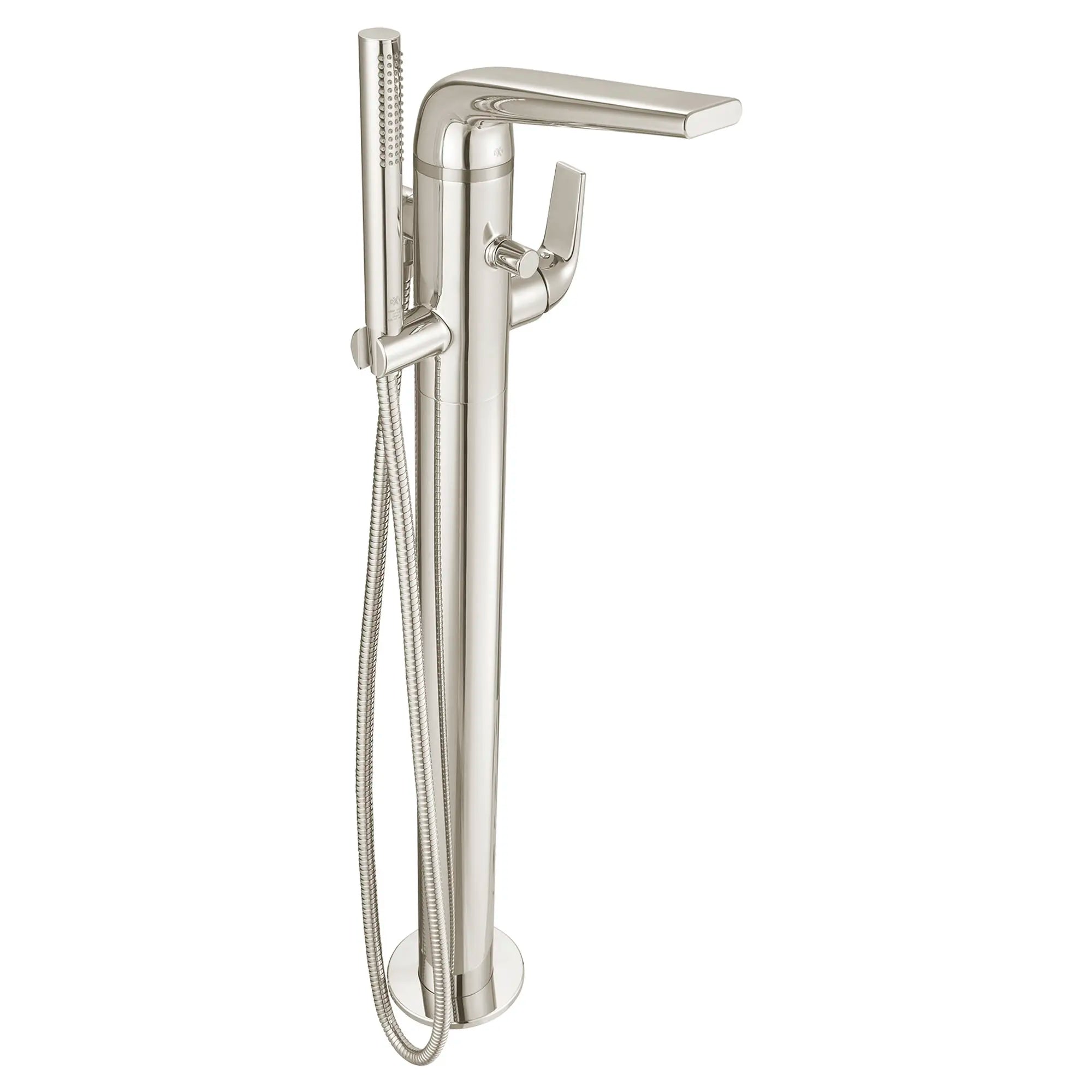 DXV® Modulus Single Handle Floor Mount Bathtub Filler with Hand Shower and Lever Handle // PLATINUM NICKEL // 95463_D35120951150_CDNwebp.webp