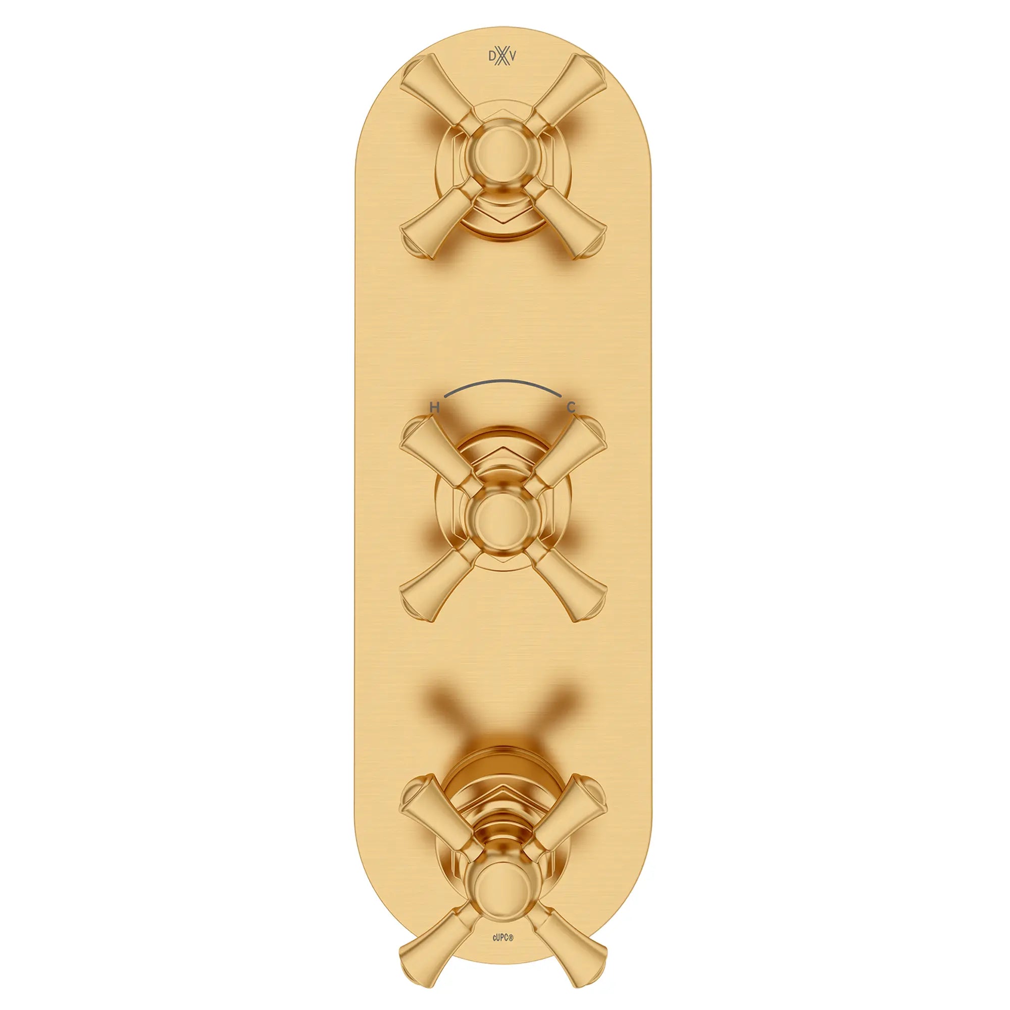 Oak Hill® 3-Handle Thermostatic Valve Trim Only with Cross Handles // SATIN BRASS // 95831_D35155538.427_CDNwebp.webp