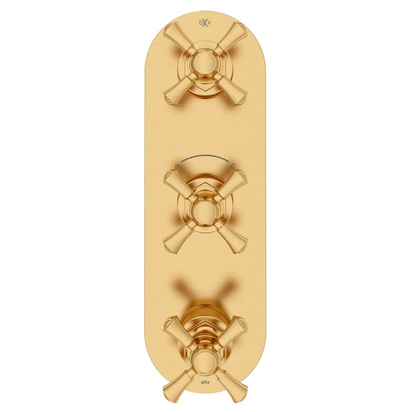 Oak Hill® 3-Handle Thermostatic Valve Trim Only with Cross Handles // SATIN BRASS // 95831_D35155538.427_CDNwebp.webp