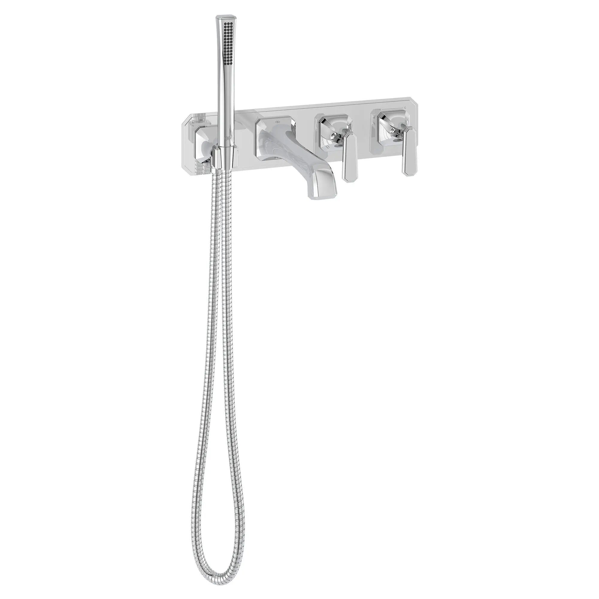 Belshire® 2-Handle Wall Mount Bathtub Faucet with Hand Shower and Lever Handles // POLISHED CHROME // 96847_D35170980100_CDNwebp.webp