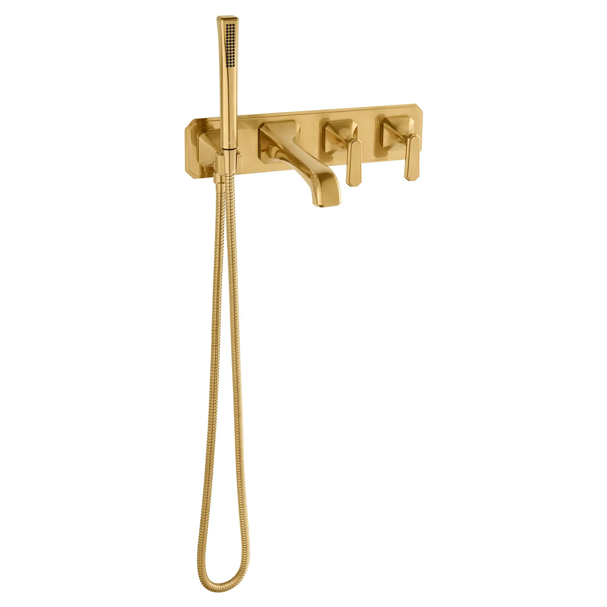Belshire® 2-Handle Wall Mount Bathtub Faucet with Hand Shower and Lever Handles // SATIN BRASS // 96851_D35170980427_1_CDNwebp.webp
