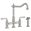 [D35402250.355] Victorian 2-Handle Widespread Bridge Kitchen Faucet with Side Spray and Lever Handles - Polished Chrome