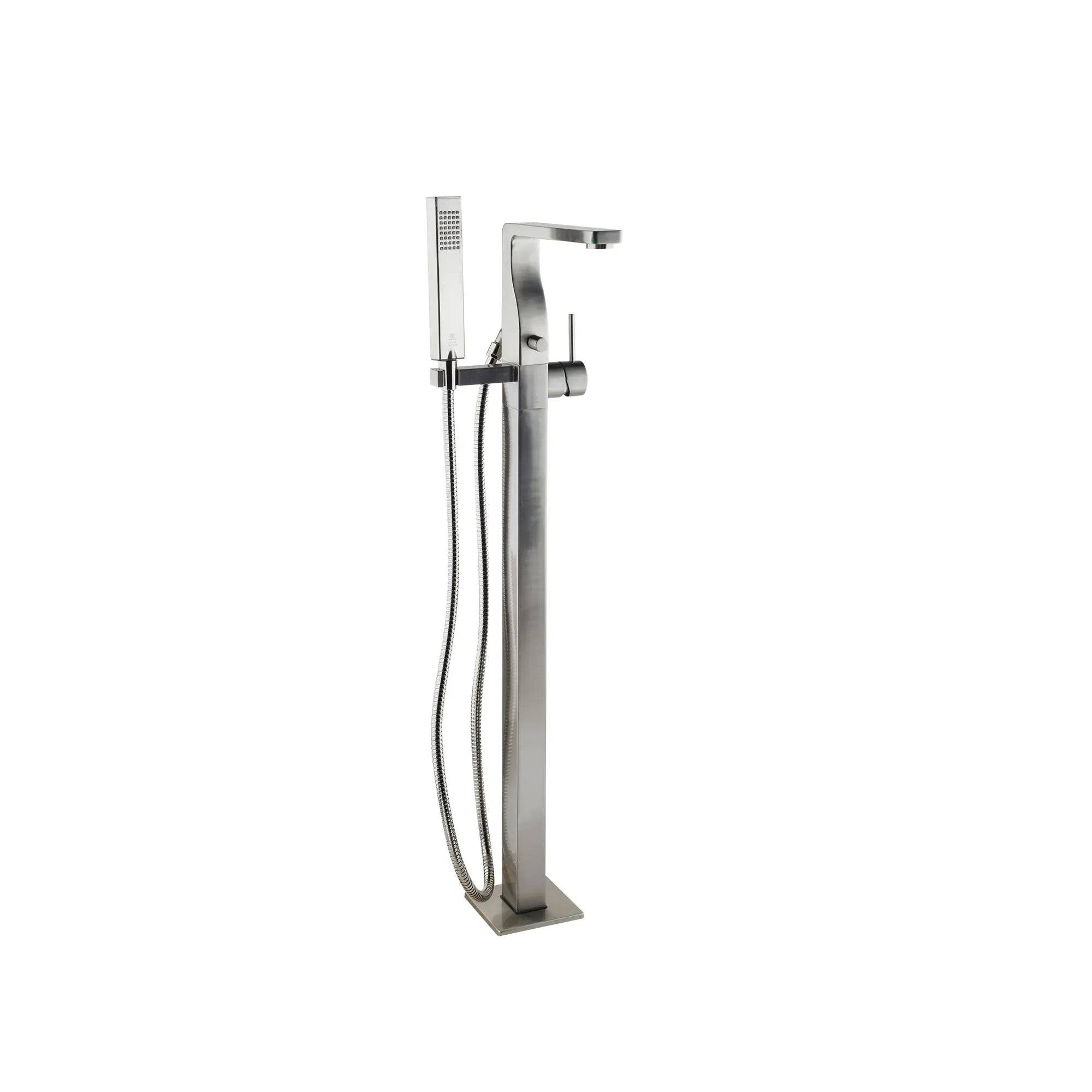 Equility® Square Floor Mount Bathtub Filler with Hand Shower and Lever Handle // BRUSHED NICKEL // 97177_D35900900144_CDNwebp.webp